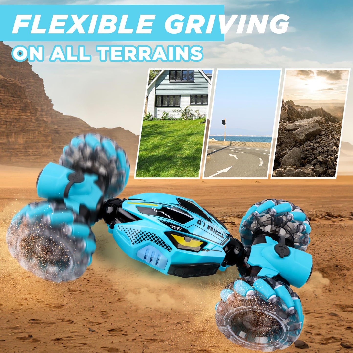 DPAPDI Gesture Sensing RC Stunt Car - Boys Toys Age 6-12 Year Old for Birthday Gifts, 2.4GHz 4WD Remote Control Toy with Dual Spray, All-Terrain Off-Road Vehicle with Lights & Music