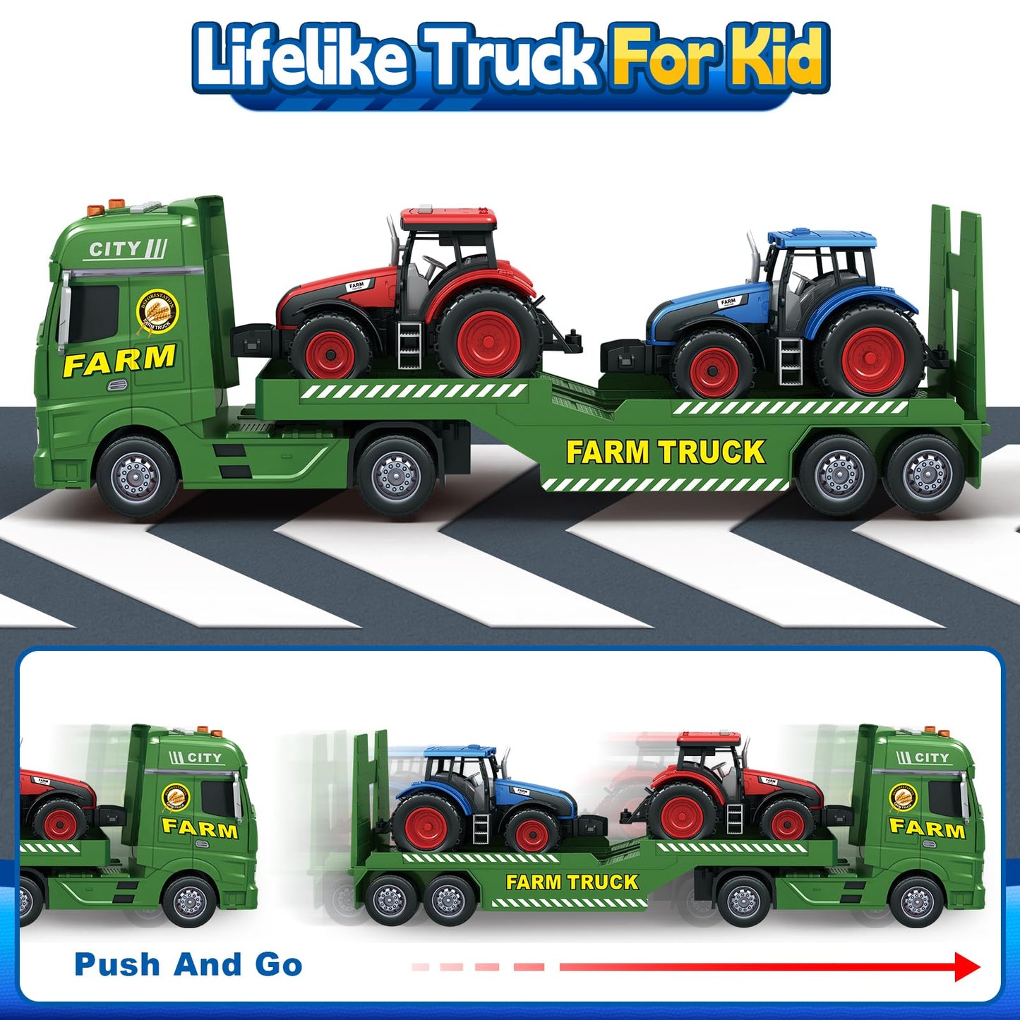 SpringFlower Toddler Boy Truck Toys, 25" Large Farm Vehicles Truck Toy with Tractors,3 in 1 Farm Boy Vehicle, Christmas Birthday Gifts for Kids 3 4 5 6 Years Old