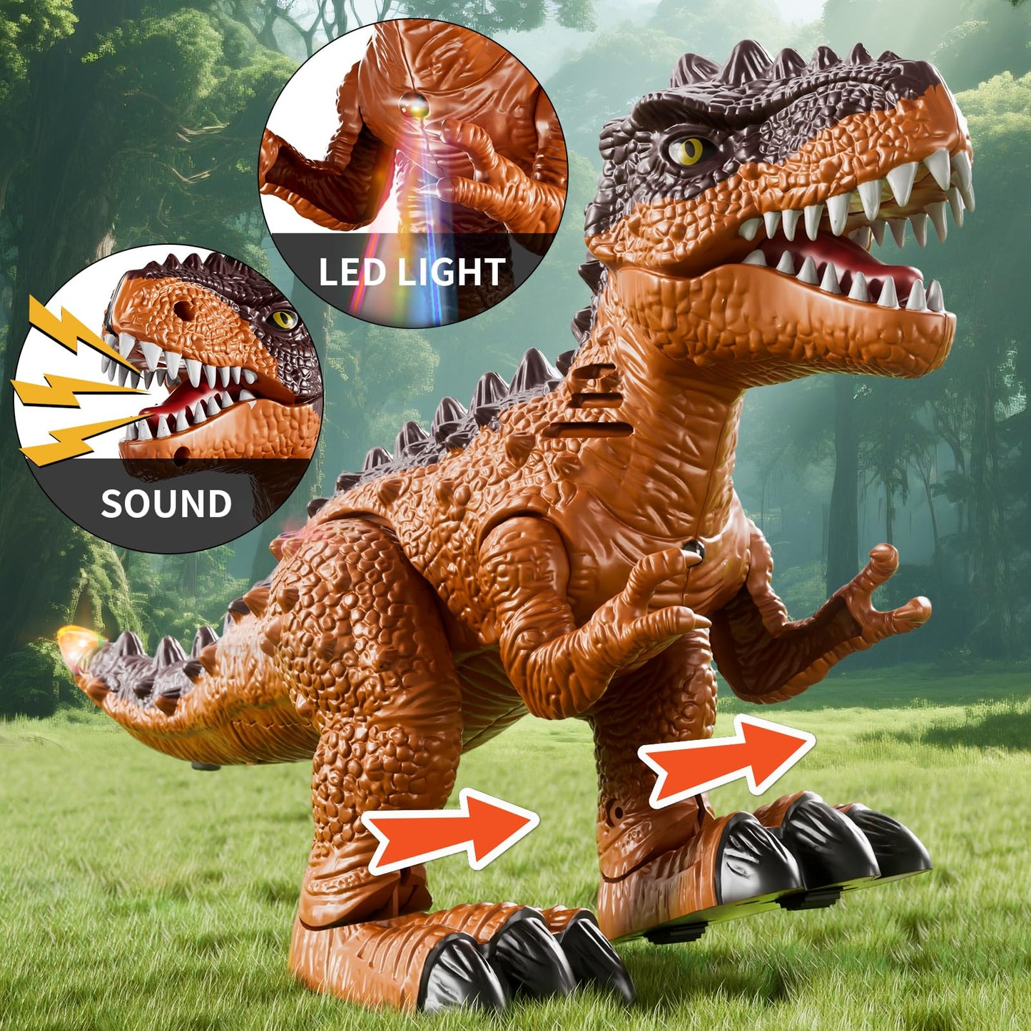 3 Pack Walking Dinosaur Toys for Kids 3-5 5-7 Years Old, Simulated Tyrannosaurus Brachiosaurus Triceratops with Sound & Light, Birthday Gifts Dino Toy for Toddlers Boys Girls 3 4 5 6 7 8 Years
