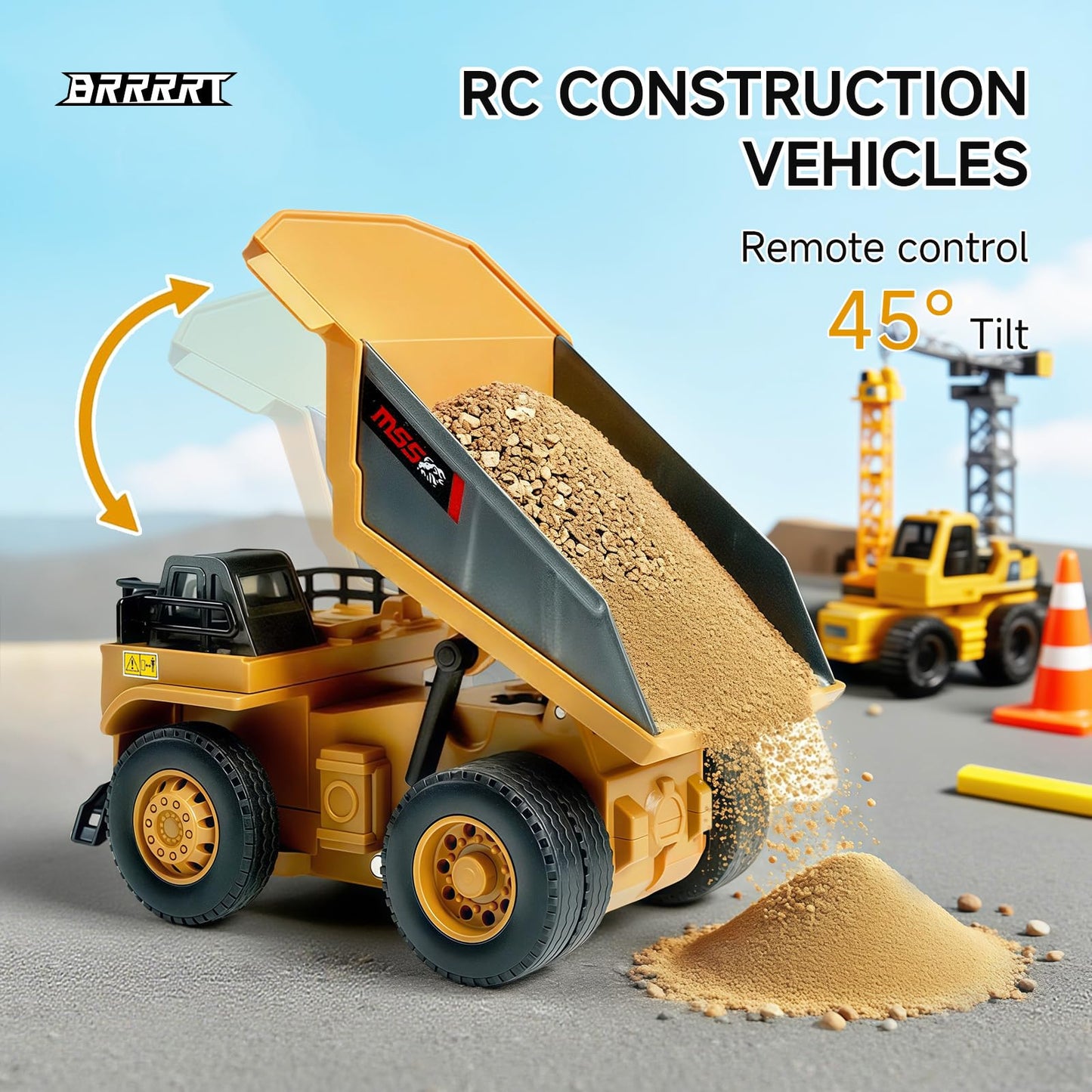 BRRRRT 1/64 RC Dump Truck,Full Proportion Mini Dump Truck Toy,8-Channel Remote Control Toy with Metal Bed & Light, RC Construction Vehicles,Type-C Built-in Battery for Boys and Girls Age 3+