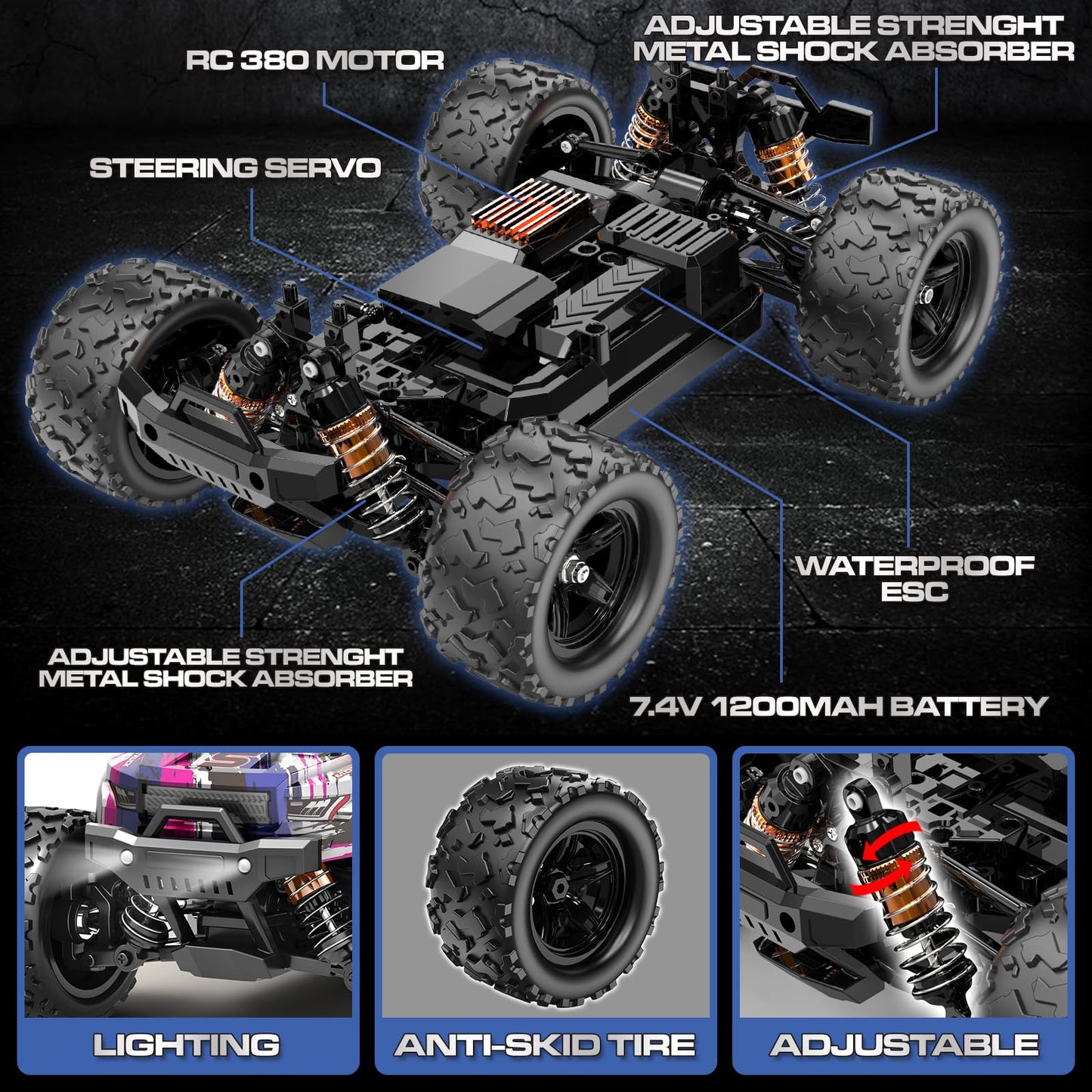 Pink Remote Control Car for Girls, Fast rc Cars for Girls 1:18 Scale Monster Truck with 40+ KM/H Speed 4WD Off-Road RC Truck, Dual Rechargeable Batteries, toys for 8 9 10 11 12 year old girl gifts