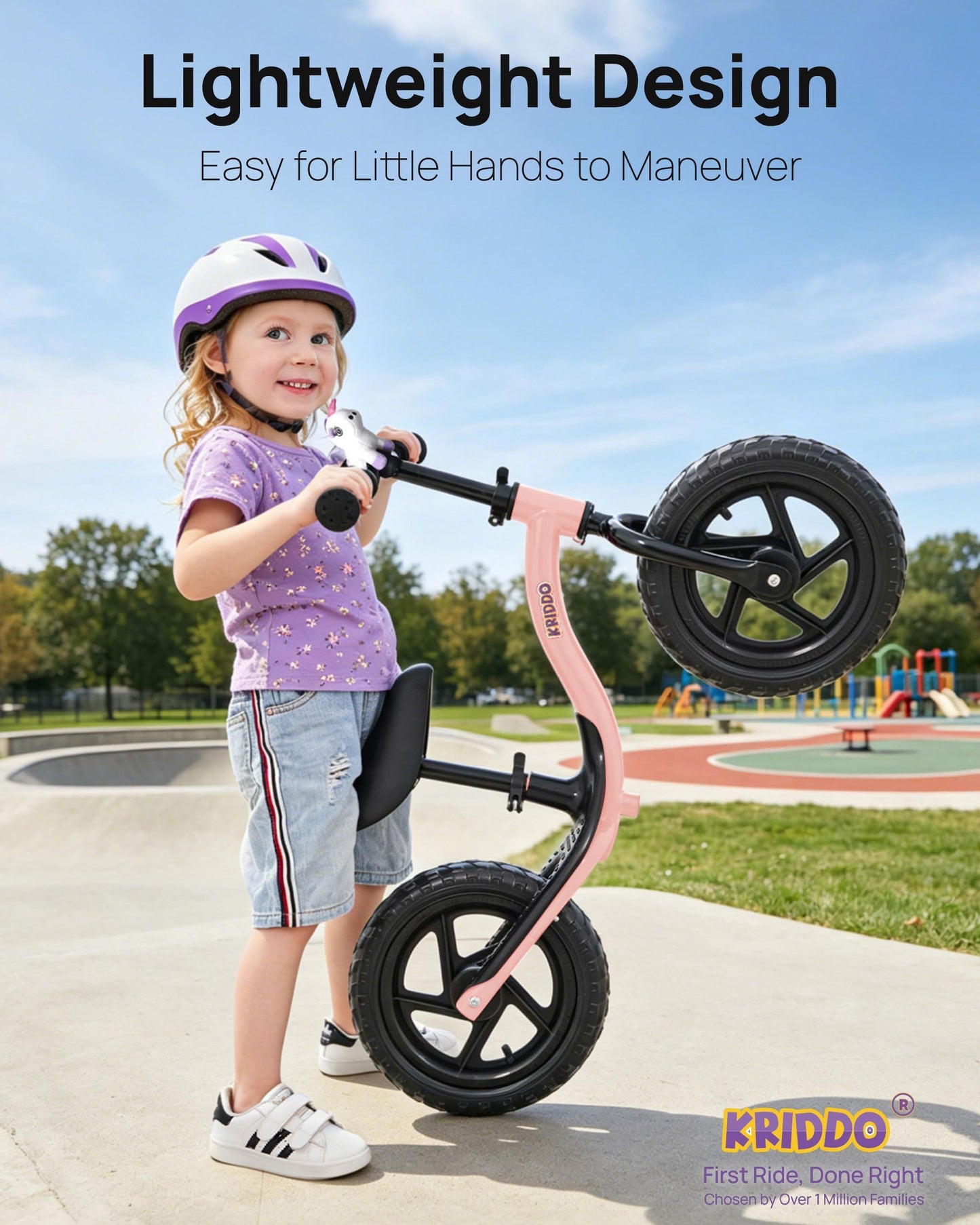 KRIDDO Toddler Balance Bike 2 Year Old, Age 24 Months to 5 Years Old, Early Learning Interactive Push Bicycle with Steady Balancing, Gift Bike for 2-5 Boys Girls, Pink