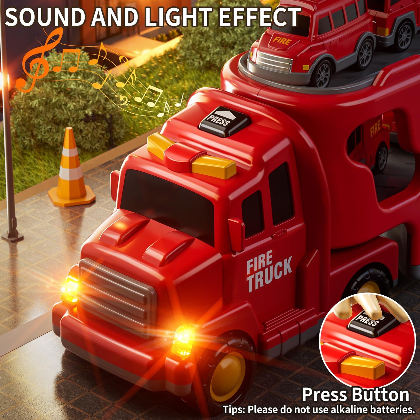 JUKUDAHU 7-in-1 Fire Trucks for 3 4 5 6 Years Old Boys - Transport Car for Toddlers 4-6, Sound and Light Kids Toys for Ages 2-4, Gift for Ages 5-7, 4-8 Year Old Girl Birthday Gifts