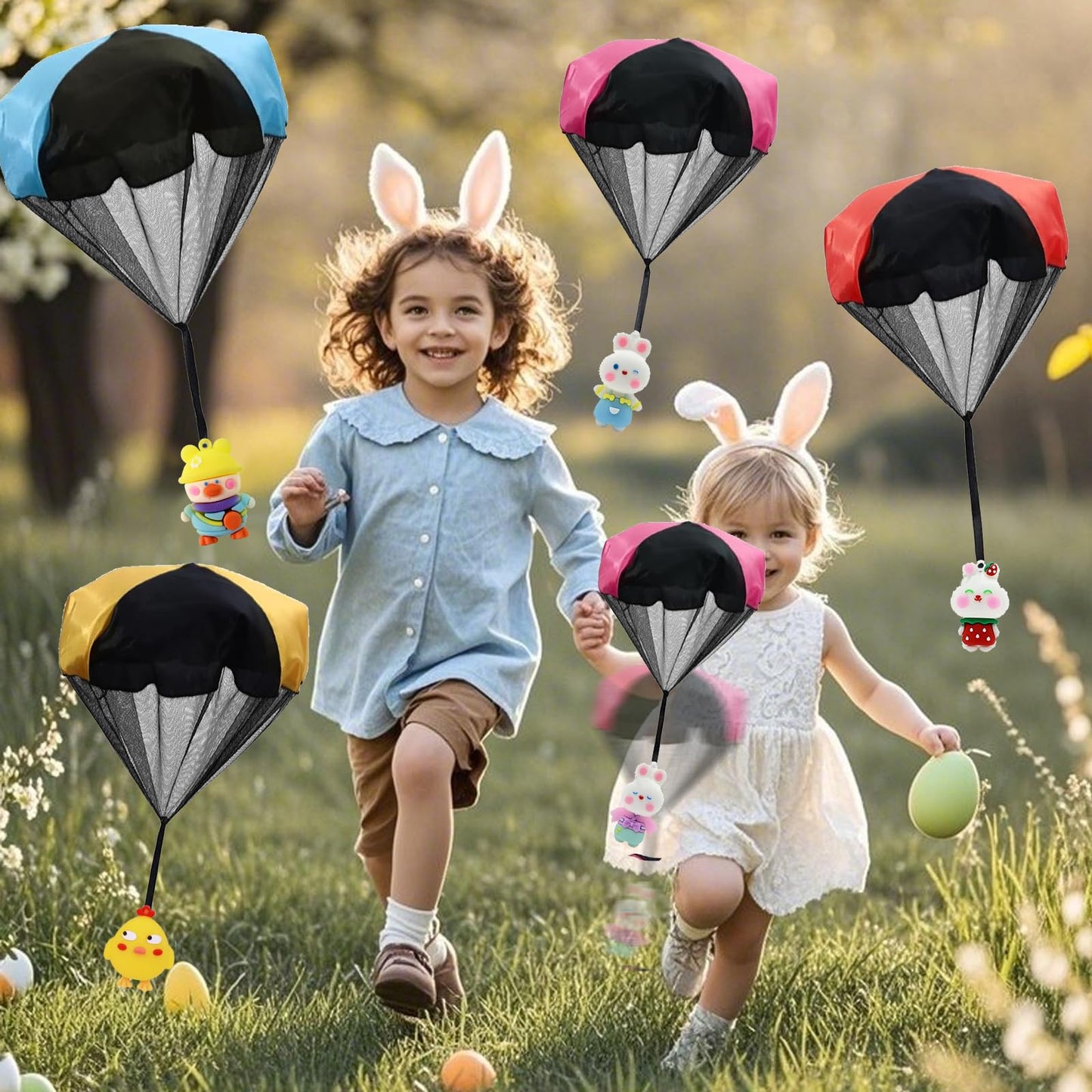 Rdogeia 8PCS Easter Parachute Toys,Easter Basket Stuffers with Hand Throw Flying Toys for Kids Boys Girls Easter Egg Fillers Ideas Gifts, Easter Party Favor