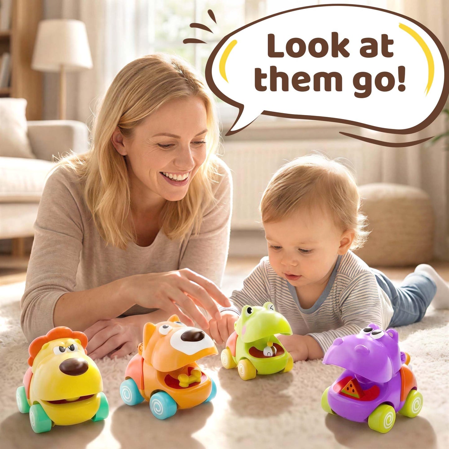 iPlay, iLearn Push Go Animal Car Toys for Toddler 1-3, Baby Friction Racing Cars, Infant Play Vehicle Set, Kids Inertia Vehicle Toy, 1st Birthday Gifts for 12 18 24 Month 1 2 One Year Boys Girls Child
