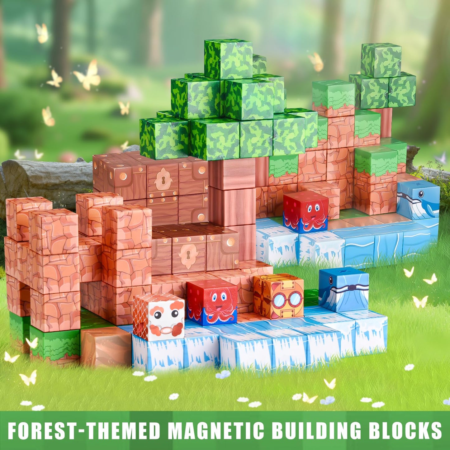 KKQ 100PCS Magnetic Blocks,STEM Building Toys for Boys 3+,Toddler Sensory Constructions Stacking Magnet Blocks,Christmas Birthday Gifts for Girls Age 4 5 6 7 8 9 10