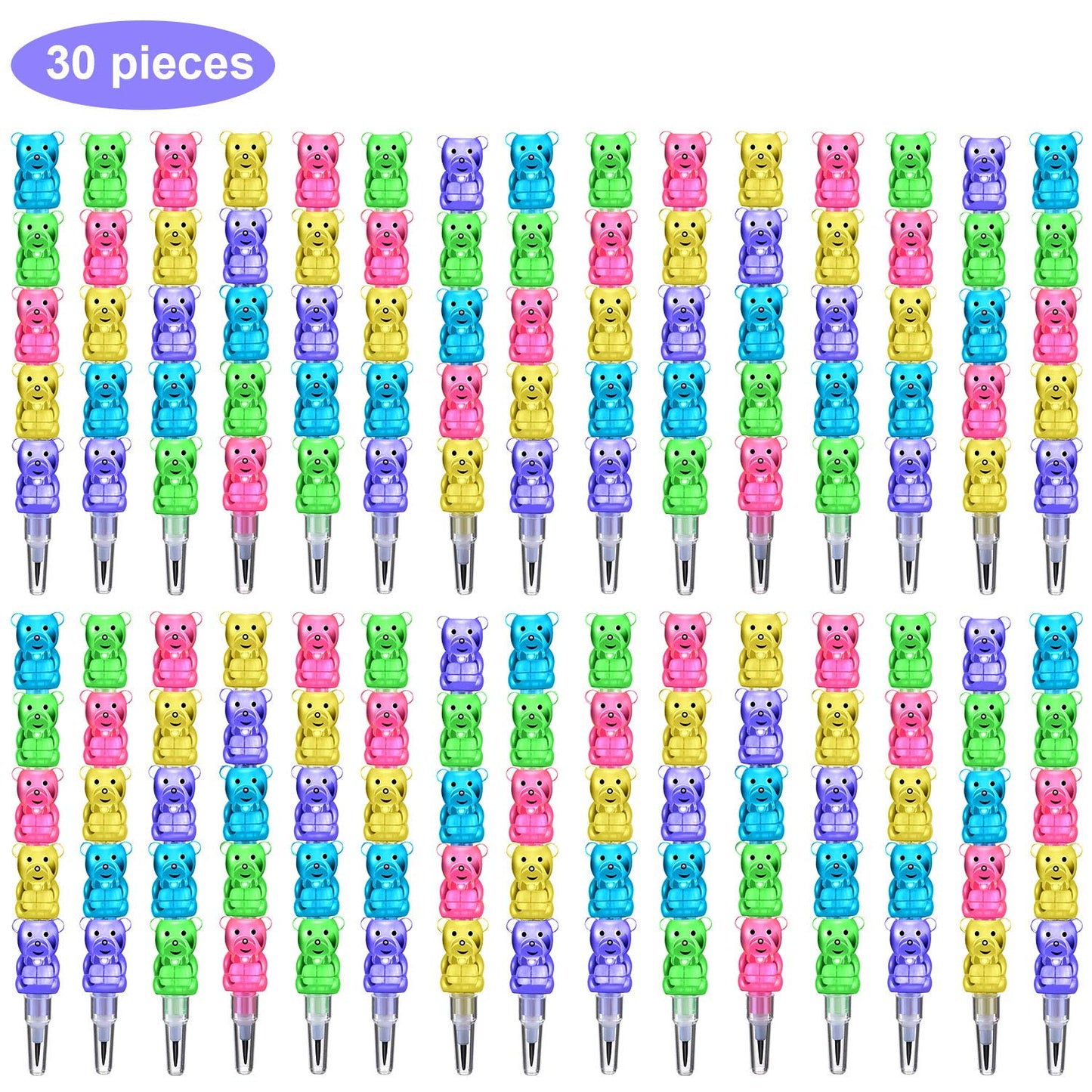 Boao 30 Pcs Stackable Pencils Plastic Bear Pencils 5 in 1 Stacking Colored for Birthday Bear Party Equipment