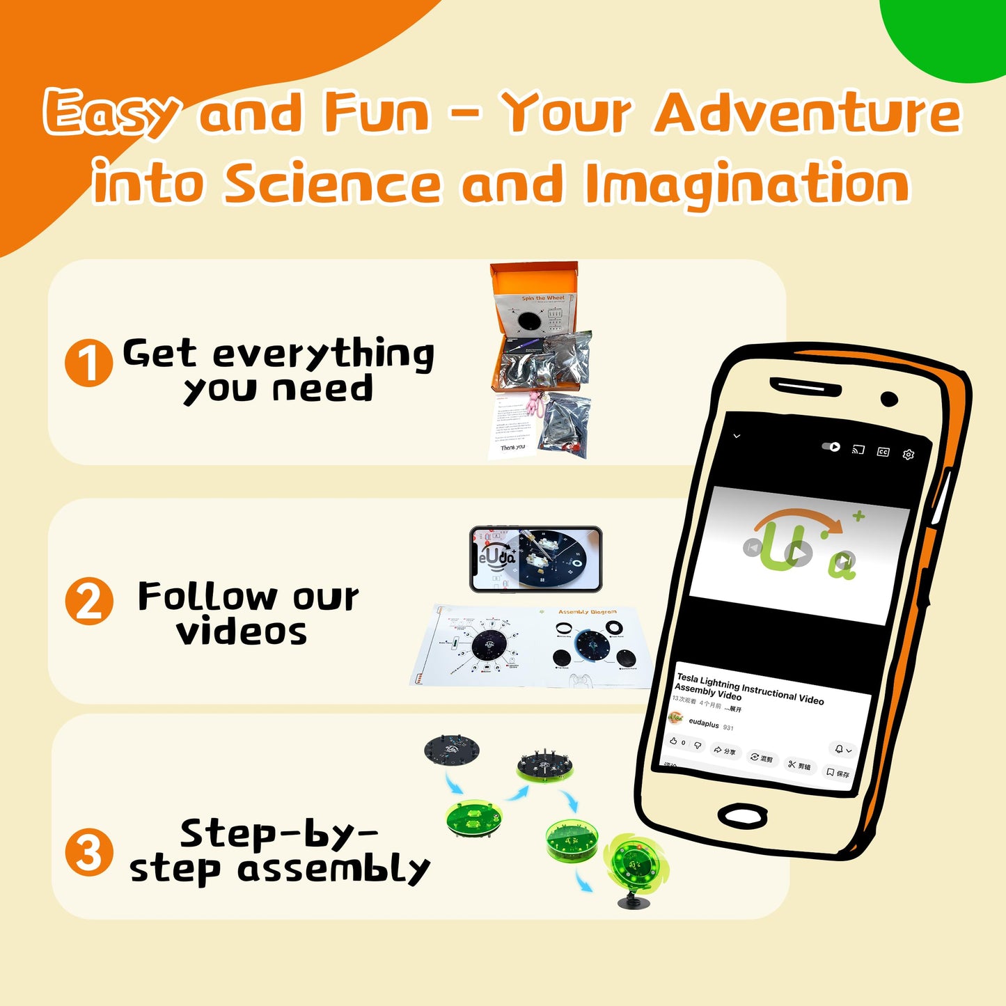 eUda+ STEM Interactive Lucky Wheel for 12-14-16-18+ Craft Kits for Teens 14-16 Stem Build Kits Ages 15-18 Physics Kits for 13-15 Year Old Soldering Practice Kit for Beginners (Soldering Version, RFG)