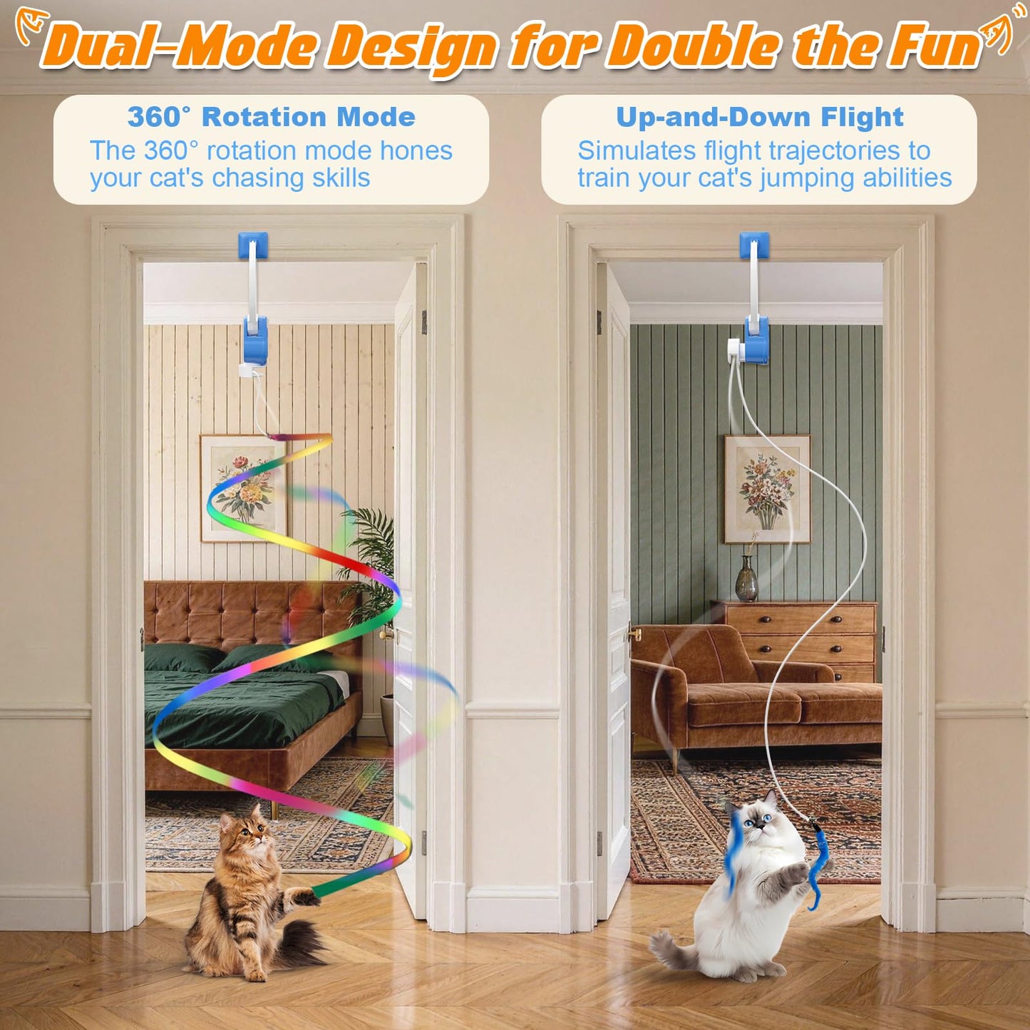 ANNSKIN Automatic Interactive Cat Toy Rechargeable, Hanging Cat Toy, Cat Door Toy, Cat Enrichment Toys for Indoor Cats & Kitten, Doorway Electric Cat Teaser for Exercise, Boredom Relief & Fun Games