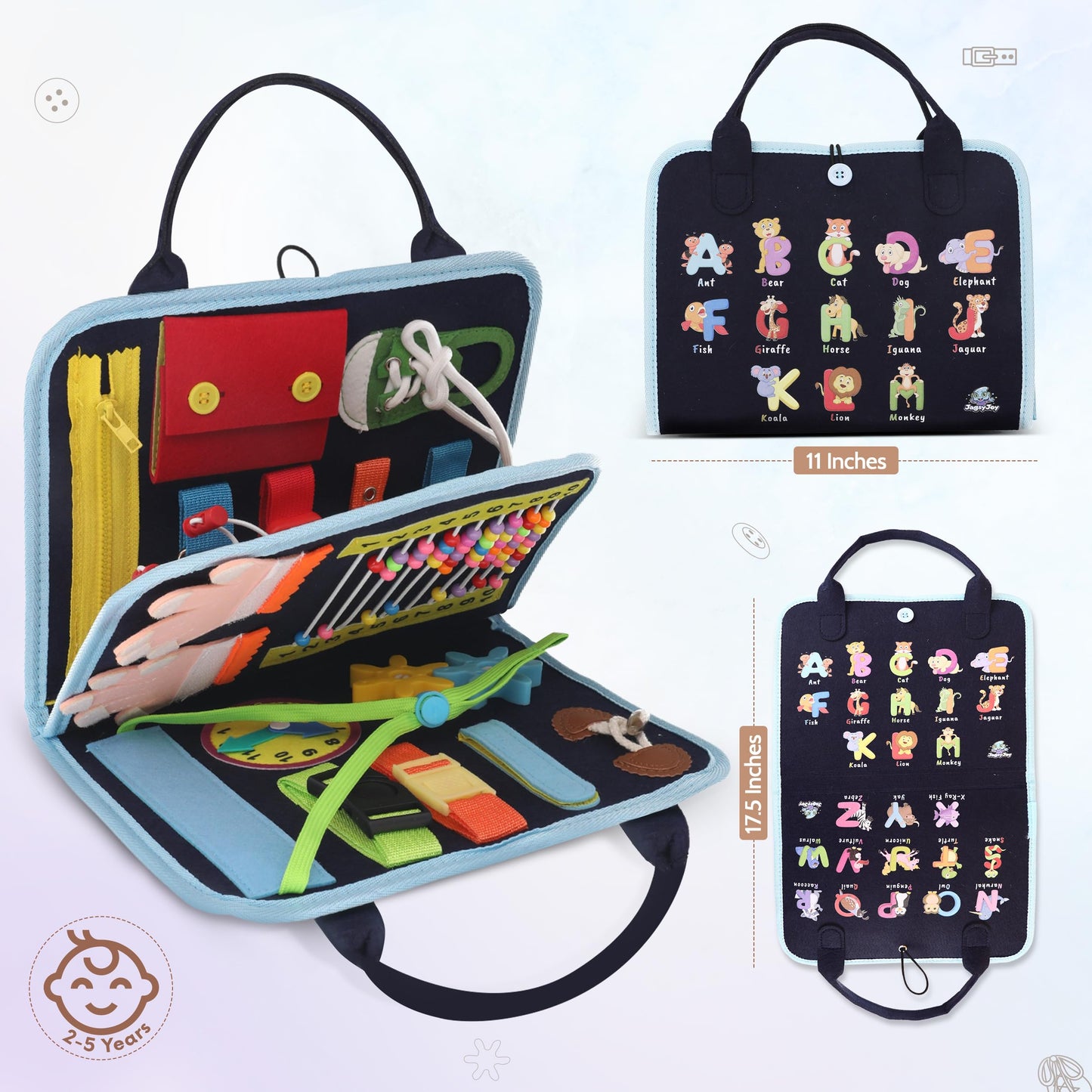 JAGSYJOY Busy Book for Toddlers - Montessori Busy Board with Sensory Activities for Learning Fine Motor Skills, Travel Toys for Toddlers for Airplane, Car. for Boys and Girls.