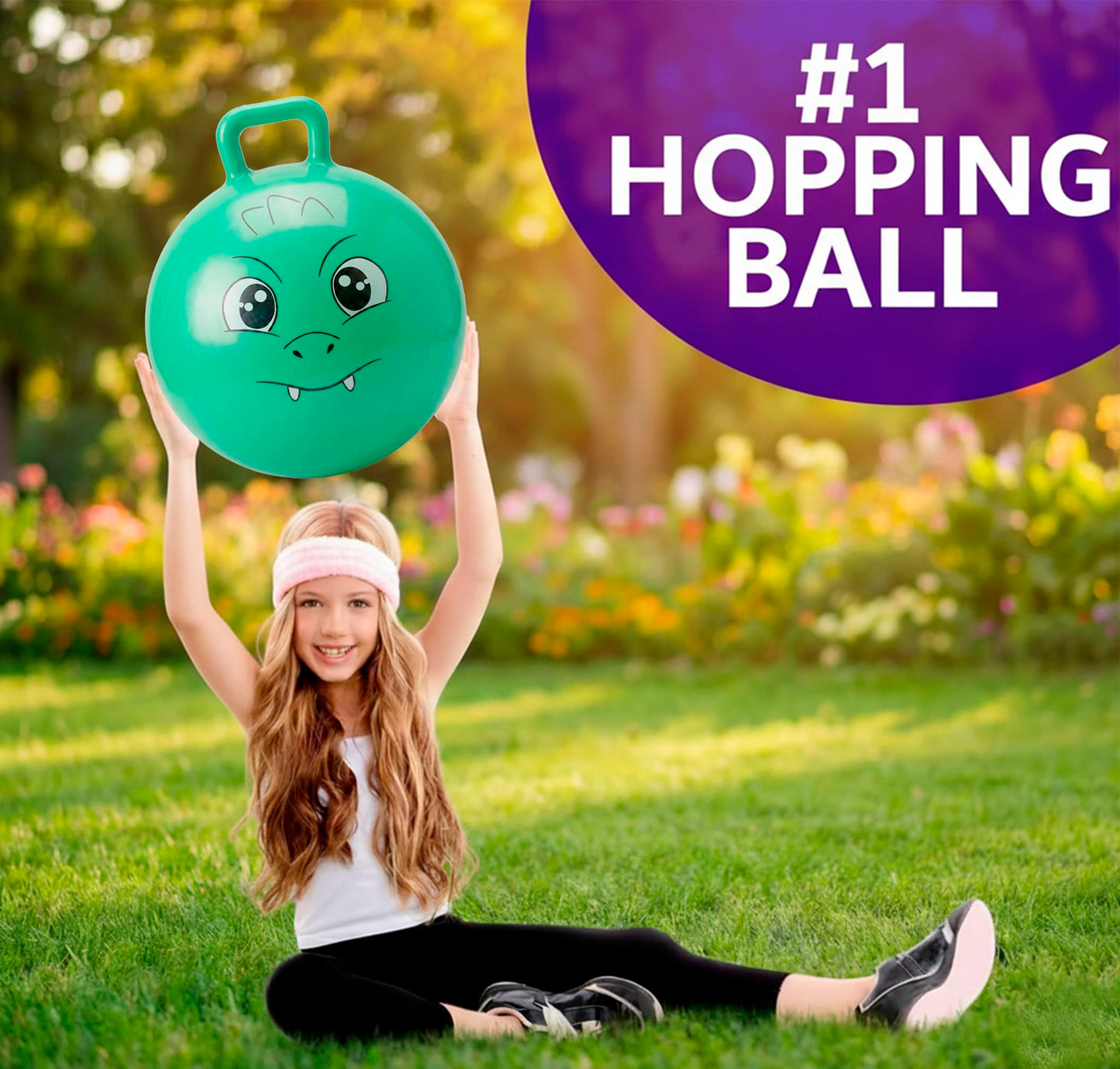 Xino Sports Hopping Ball for Kids - 18 Inch Hopper Ball with Handle, Green Jumping Bouncer Toy for Indoor and Outdoor Play