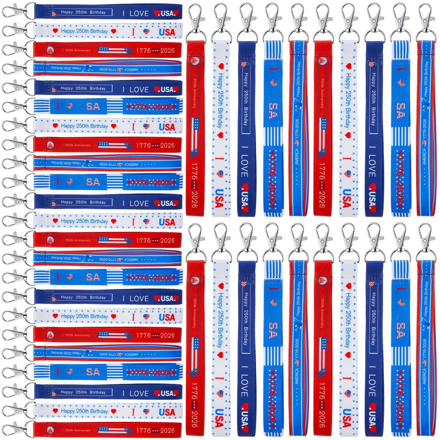 Equsion 100 Pcs 250th Anniversary Keychains Gifts 4th of July Accessories Patriotic Party Favors Bulk American USA Flag Key Chains for Independence Day Party Accessories Star Stripe Souvenir