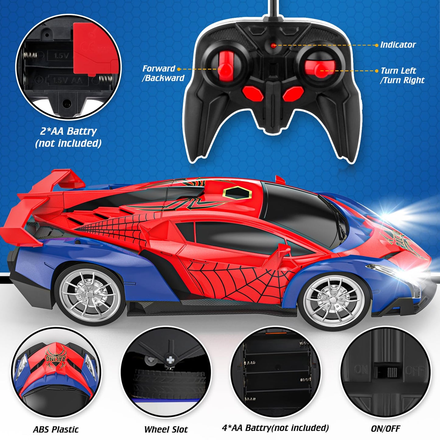Growsland Remote Control Car for Kids, RC Cars for Boys Kids 1:18 Electric Vehicle Toy Car Hobby Racing Car Toys with Lights & Controller, Birthday Gift for 3 4 5 6 7 8 9 Year Old Boys Girls