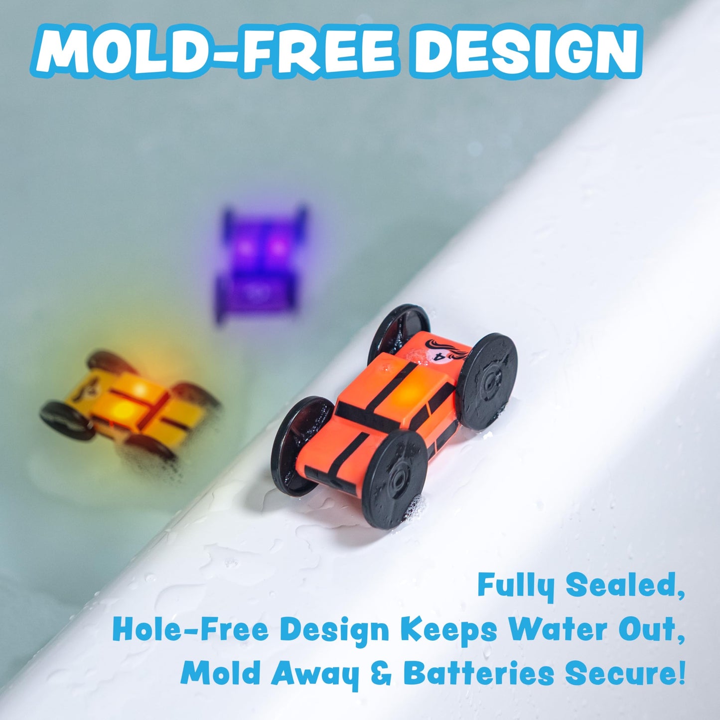 Tub Works® Splash Wheels™ Race Car Light Up Bath Toys, 3 Pack | Water-Activated Light Up Toys Flash & Change Color | Expansion Bath Cars for Bathtime Raceway Car Ramp | Fun Toddler & Kids Bath Toys