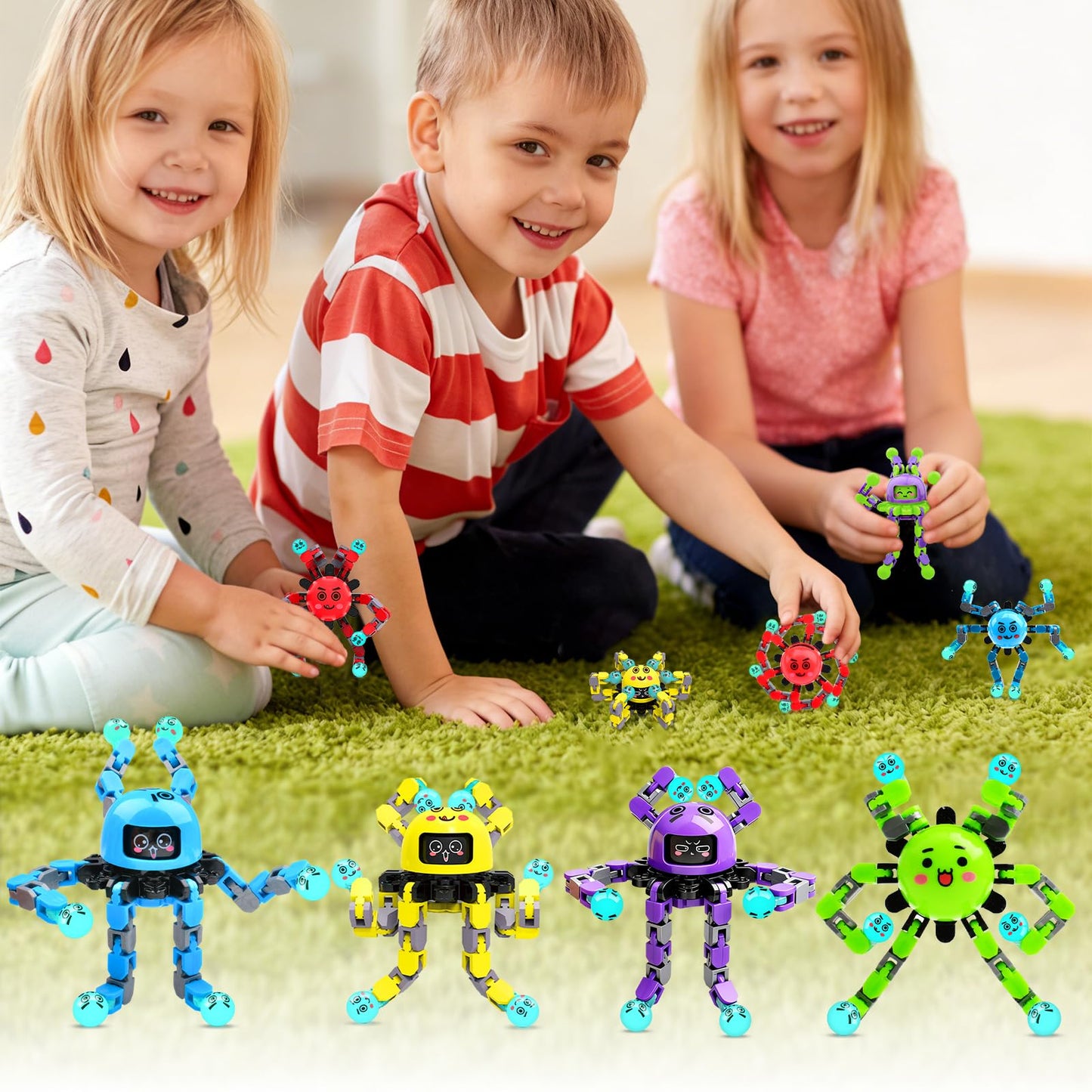 ASIOWELY Transformable Fidget Spinner Toys for Kids and Adults,4 Pcs Sensory Toy for Boys Girl ADHD Stress Relief Toys,Fingertip Gyros Travel Toy Party Favors for Teens Birthdays Gifts Easter Present