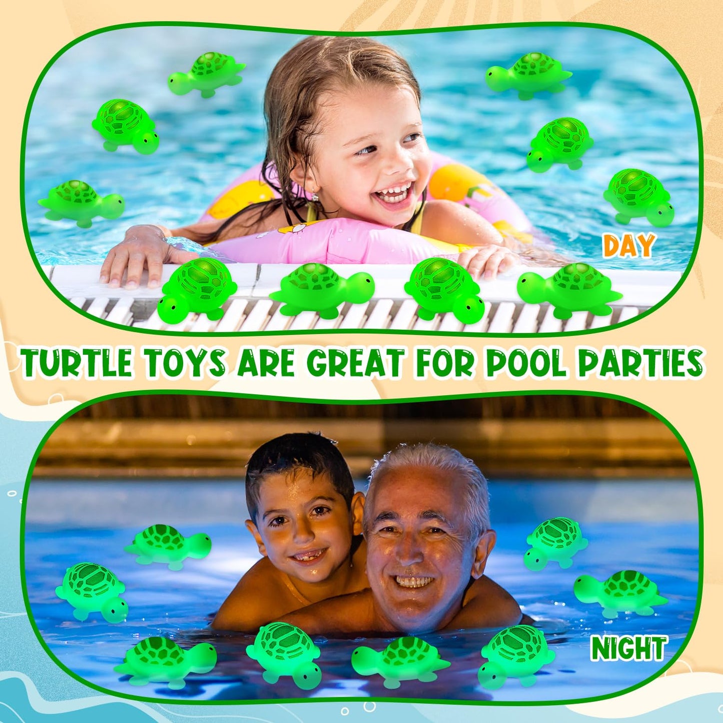 25PCS Rubber Turtle Bath Toys Glow in The Dark Green Floating Squeaky Sea Turtle Rubbe Toys, Cute Screaming Sound Rubber Turtle Bulk for Bath Shower Swimming Pool Birthday Beach Decor