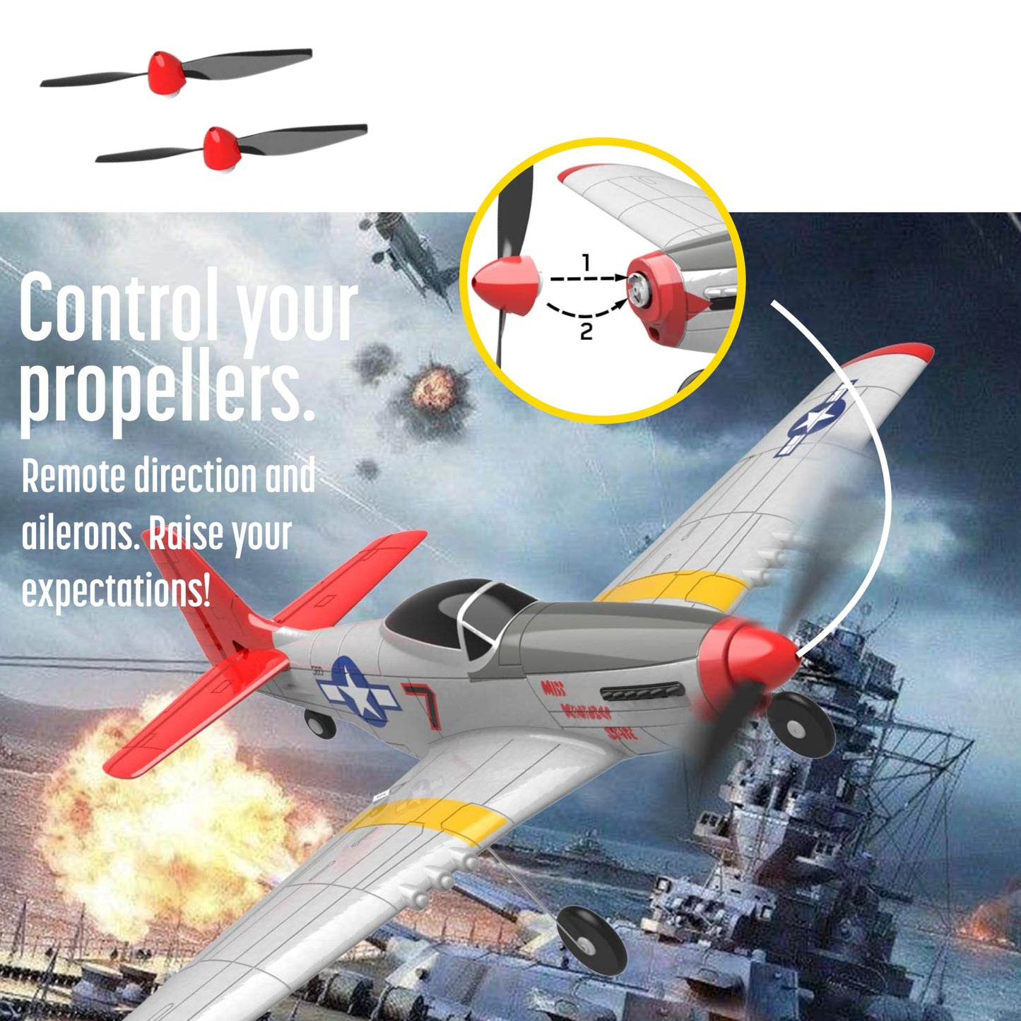 Top Race Remote Control Airplane, RC Plane 4 Channel Ready to Fly RC Planes for Adults, Advanced Foam Plane, Remote Control Cessna P51 Mustang Upgraded with Propeller Saver (14 * 15 inch)