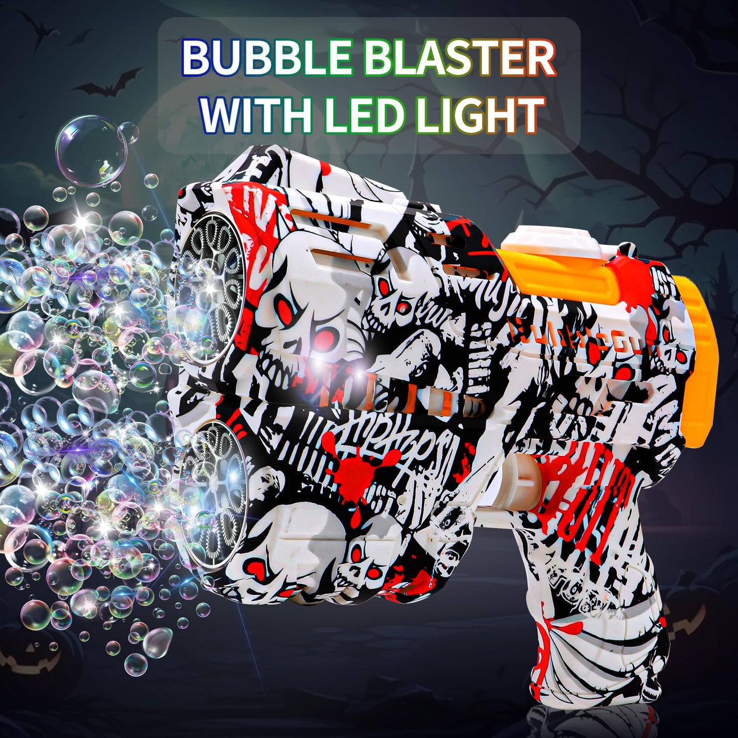 2 Pack Bubble Guns for Kids, Rechargeable LED Light Up Graffiti Bubbles Machine Blower with 2 Bottles Refill Solution for Kids 4-8, Bubble Makers Blaster for Toddlers