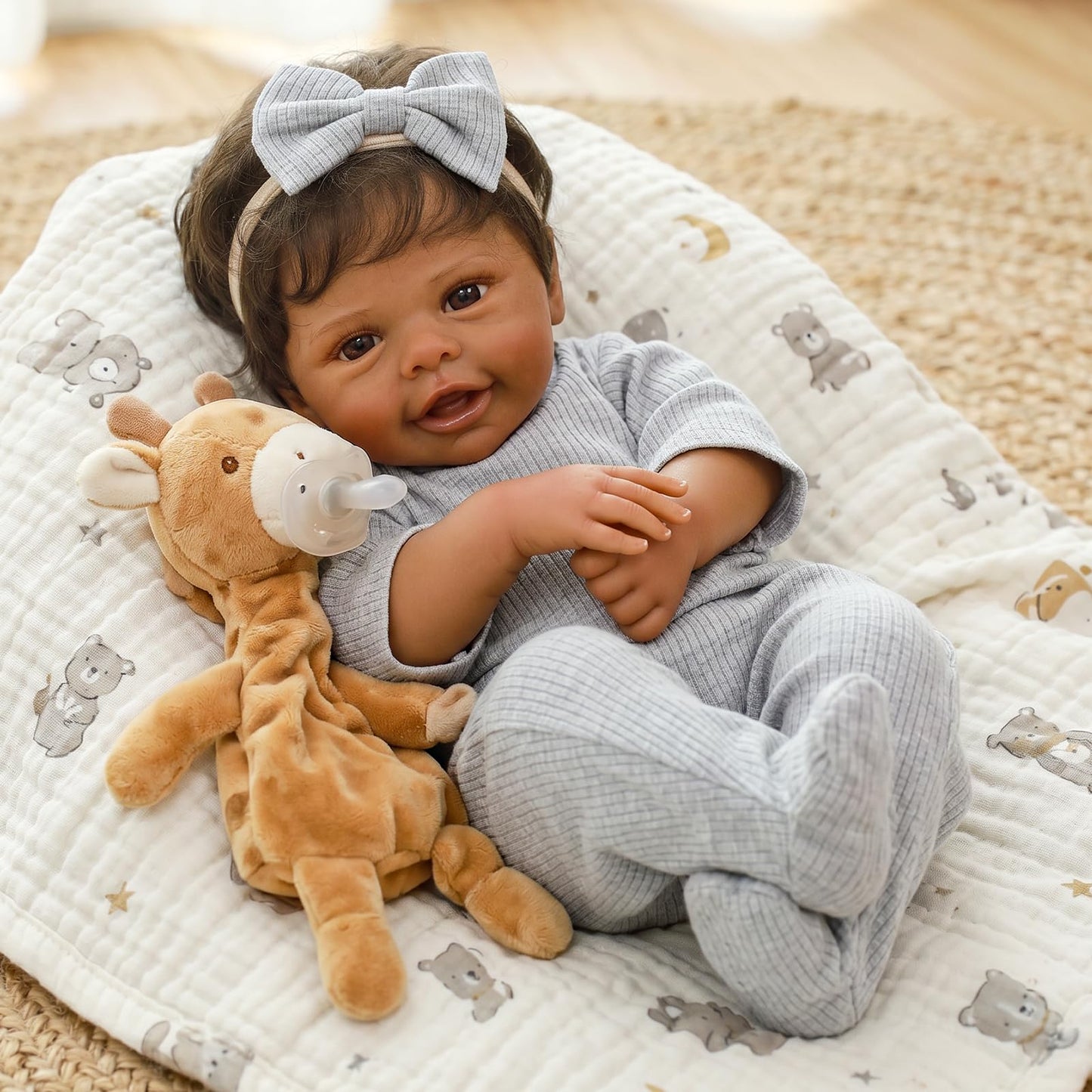 SCOM Realistic Reborn Baby Dolls - 18 Inch Black Real Life Baby Girl, African American Doll with Soft Vinyl Body, Lifelike Newborn Hispanic Brown Toddler with Accessories for Kids Age 3+ Gift