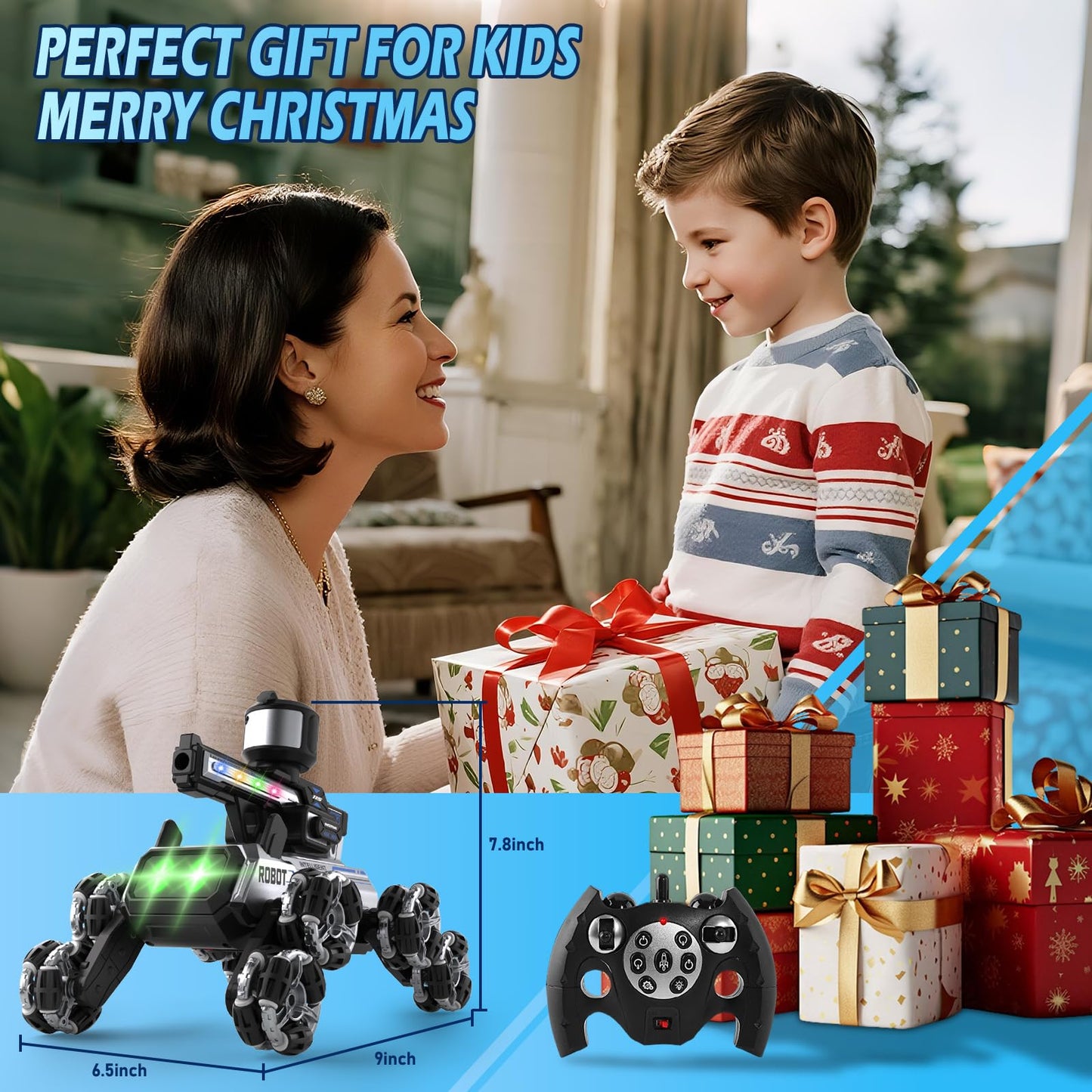 Godboat Robot Dog - Smart Toys for Kids with Music & LED Eyes, 2.4GHZ RC Car, 8-Wheel Stunt, 9+ Lifelike Actions and Water-Shooting, Age 3 4 5 6 7 8 Year Old Boys Girls Christmas & Birthday Gifts 2026