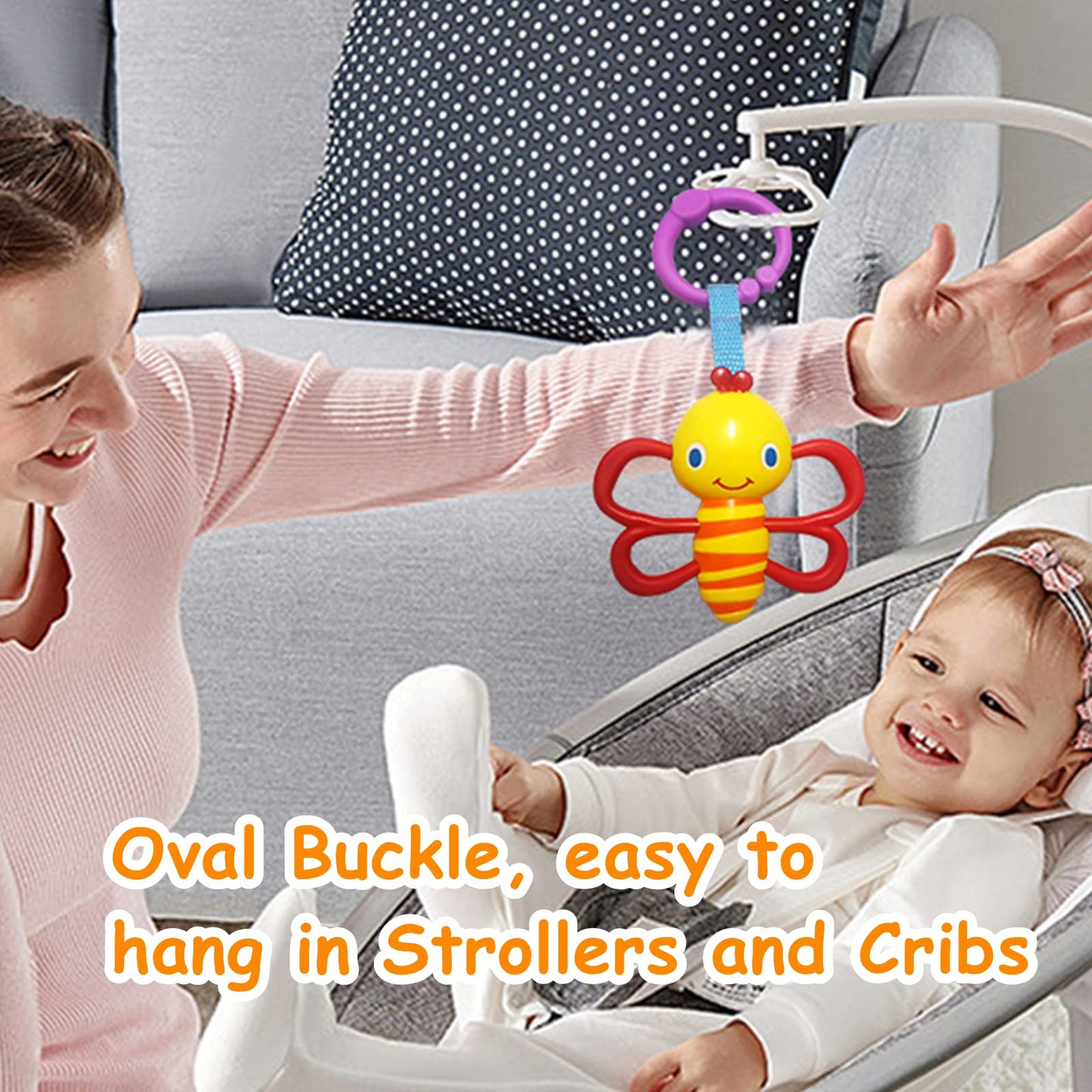 YUNLOVXEE Baby Toys, Cartoon Animal Hanging Rattle Toys, Handbells Baby Rattles, Baby Bed Crib Car Seat Travel Stroller Toys for Infant, Best Birthday Gift for Newborn, 4 Pack