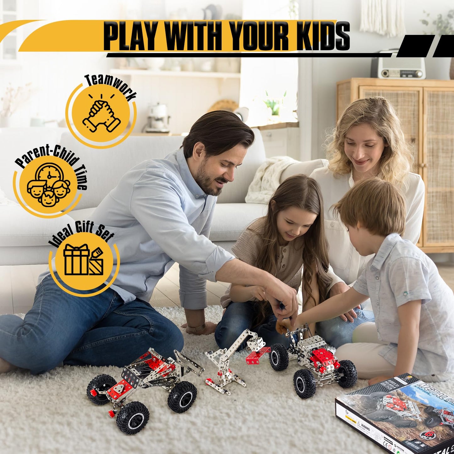 Volico 6-in-1 STEM Kit - Engineering Metal Truck, Airplane and Sports Car Excavator Toy for Boys 8-12 - STEM Building Toys for Kids 5-7, 6-8, 8-10 Educational Toys for Kids Boys Model Kit