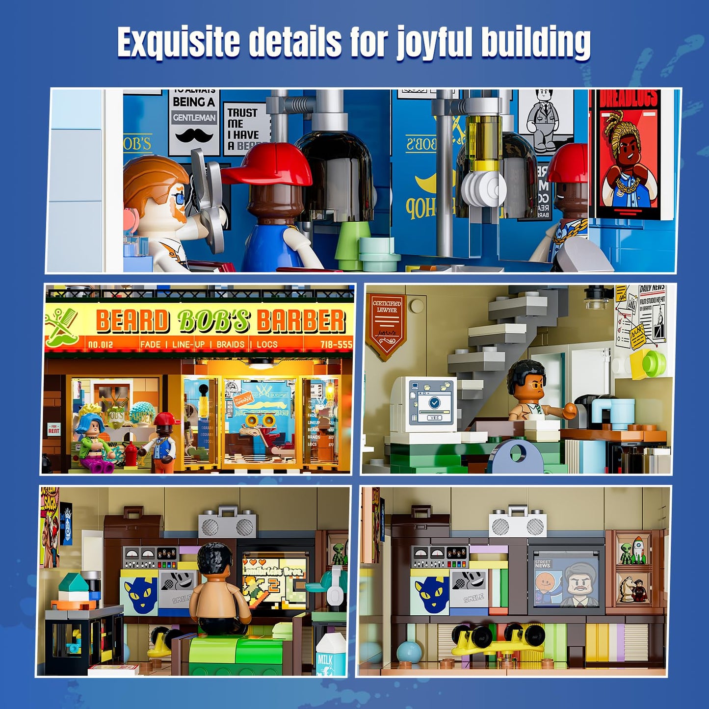 Lumibricks Barbershop Lighting Building Bricks Set - Street Fusion City Town Modular Playset Collection Display kit with Minifigures 2557 Pcs for Adults & Teens & Life Enthusiasts