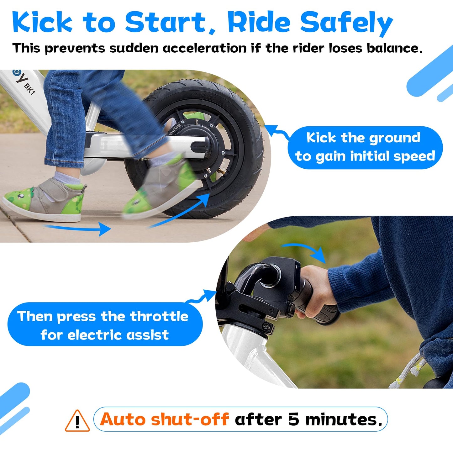 Hiboy BK1 Electric Balance Bike for Kids, 12 Inch Tires, 150W Peak Motor, Adjustable Seat, 21.6V/2.6Ah Battery, Electric Bike for Kids Ages 3-5