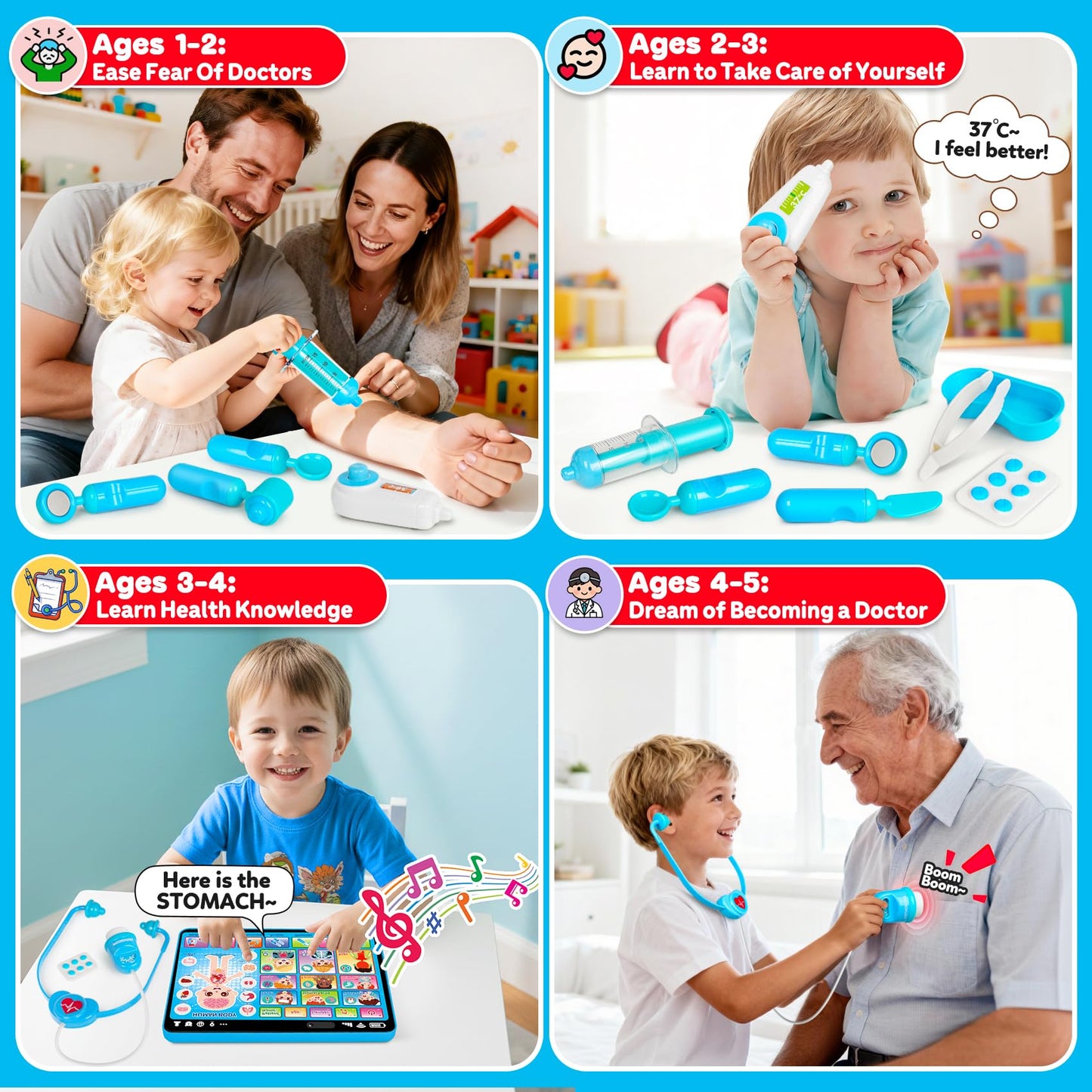 Doctor Kit for Toddlers 3-5 Kids Doctors Play Set with Interactive Learning Tablet Toys for 3 Year Old Boy Girl Pretend Play Toys with Sound & Music Stethoscope Birthday Gift Baby Toddler Toys 2-3 2-4