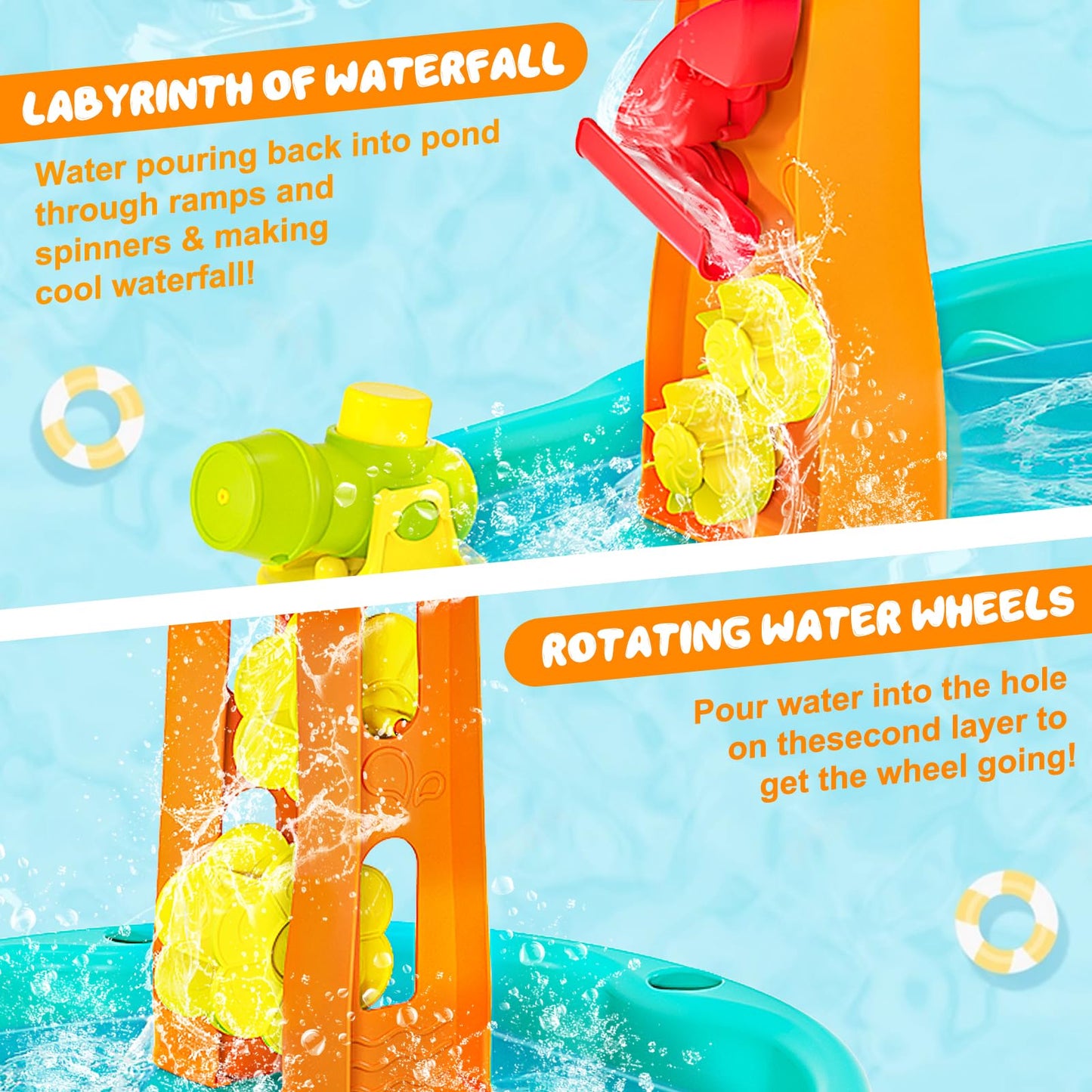Handwell Toddler Water Table, Auto Water-Absorbing 3-Tier Kids Water and Sand Activity Table with Umbrella & 20PCS Water Toy Accessories, Outdoor Water Play Toys Sensory Playset Summer Gift for Age 3+