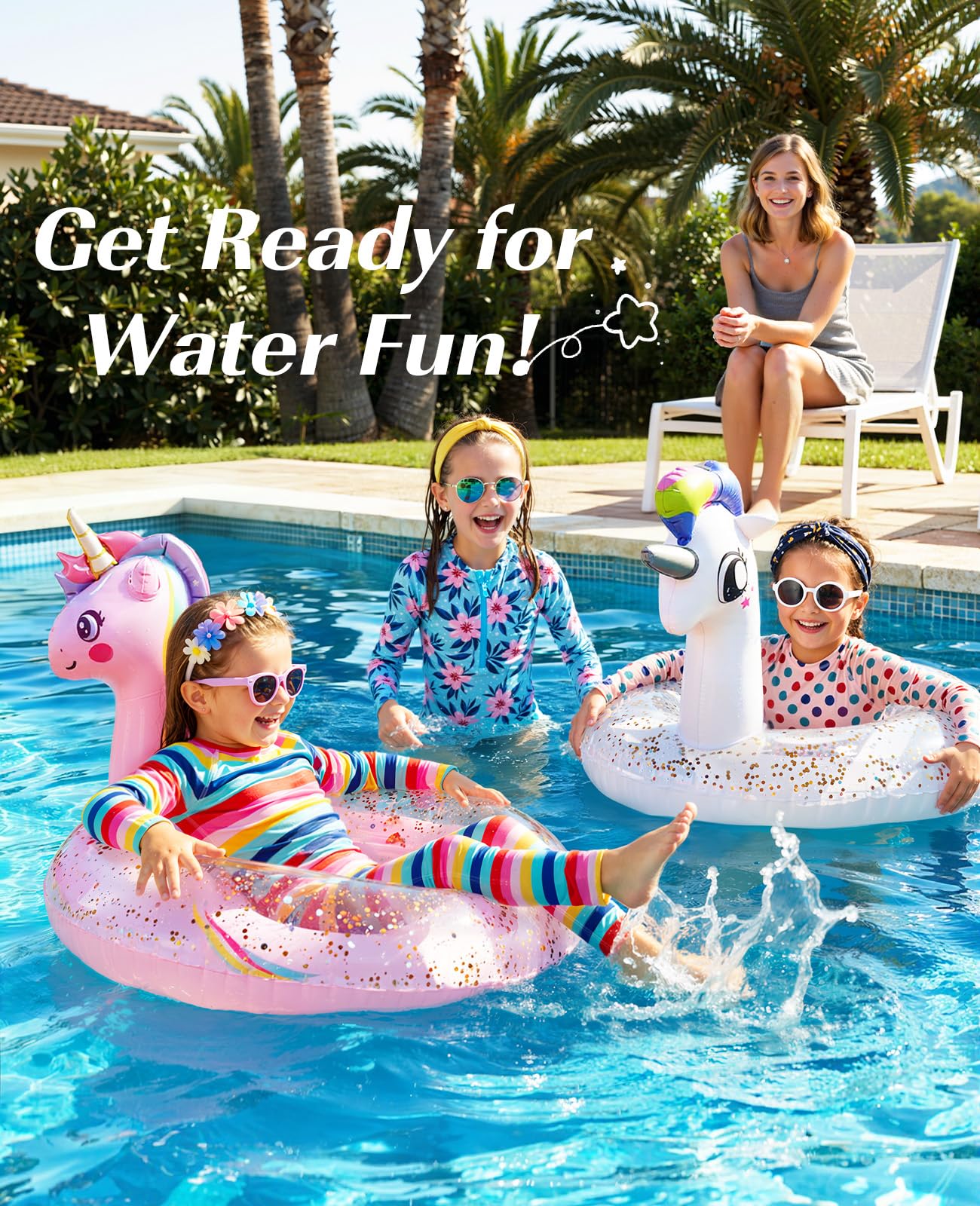 HeySplash Inflatable Pool Float, 21.6 Inch Toddler Pool Float, Unicorn Pool Toys with Sparkling Sequins, Swimming Ring for Swimming Pool, Summer Beach, Lake, Party Decor, Pink