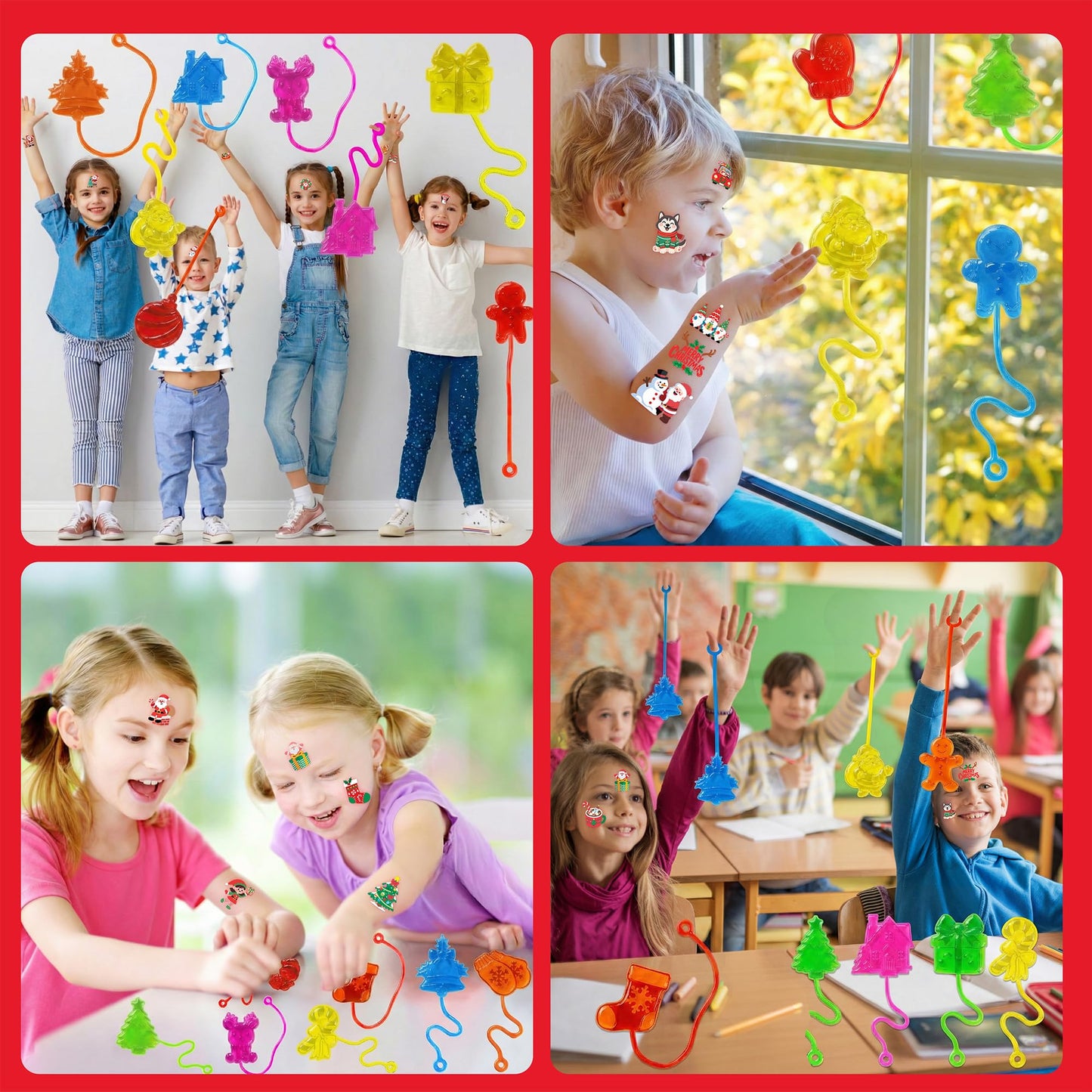 48PCS Christmas Party Favors - 24PCS Temporary Tattoos & 24PCS Stick Hands - Perfect Birthday Party Supplies, Goodie Bag Stuffers, Treasure Box Toys, Classroom Prizes, and Student Gifts