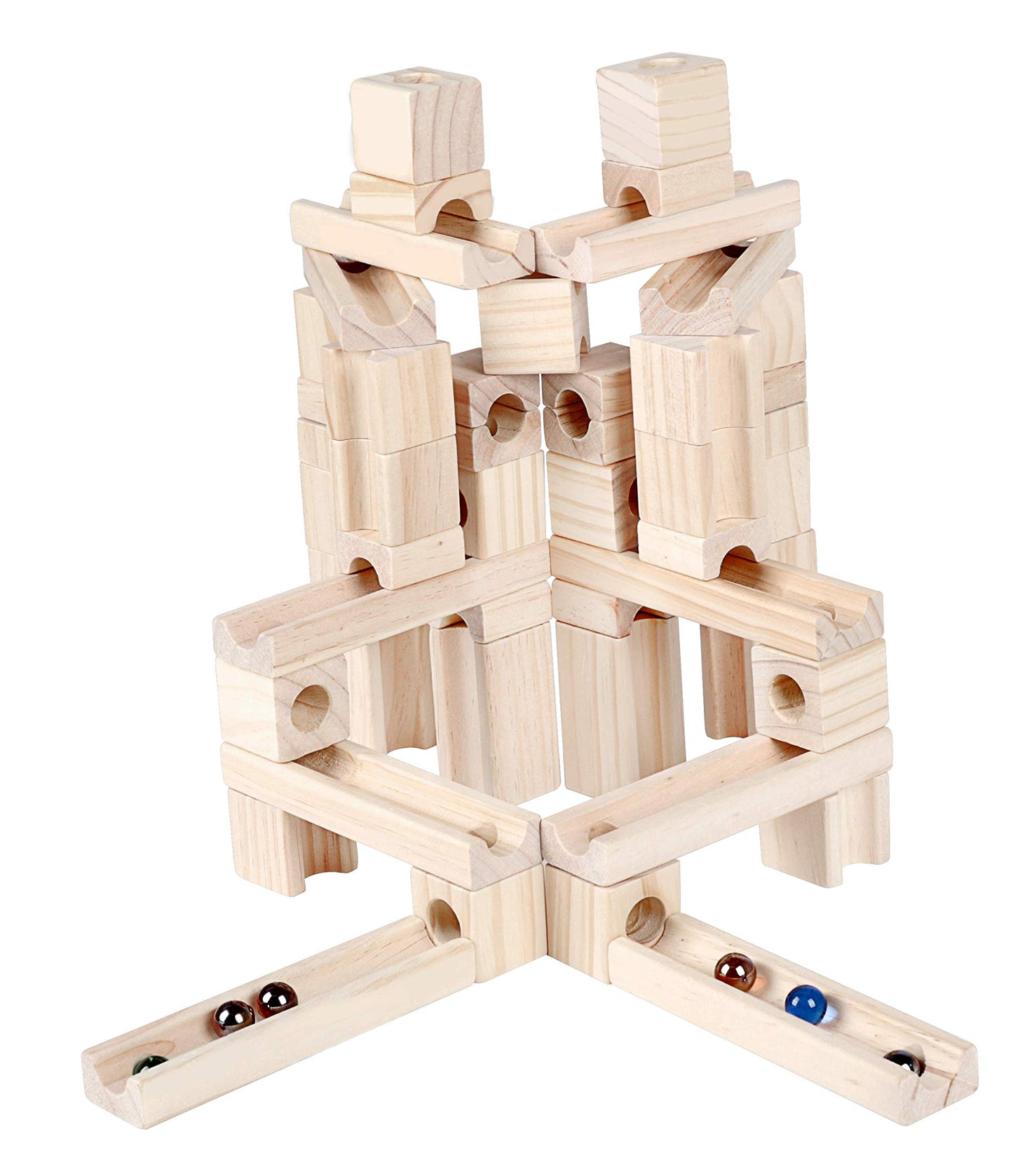 Golden Age Marble Run Toys, 60 Pieces Wooden Classic Ramps Track Building Construction Set for Children Toddler
