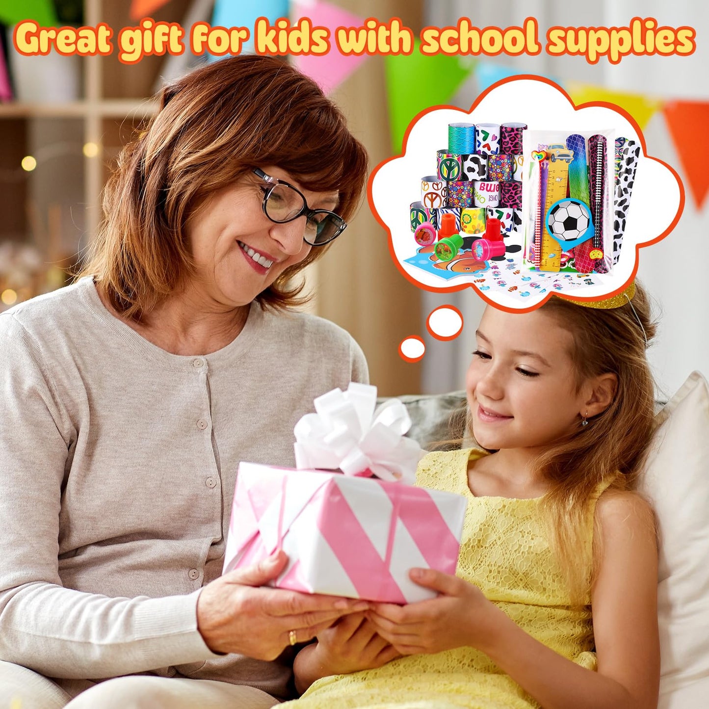 BenLouis 120Pcs Kids' Party Favors Sets Stampers Pencils Stickers School Stationery Bulk for Kids 4-8-12 Classroom Birthday Candy Goodie Bags Pinata Stuffers Rewards Gifts Supplies