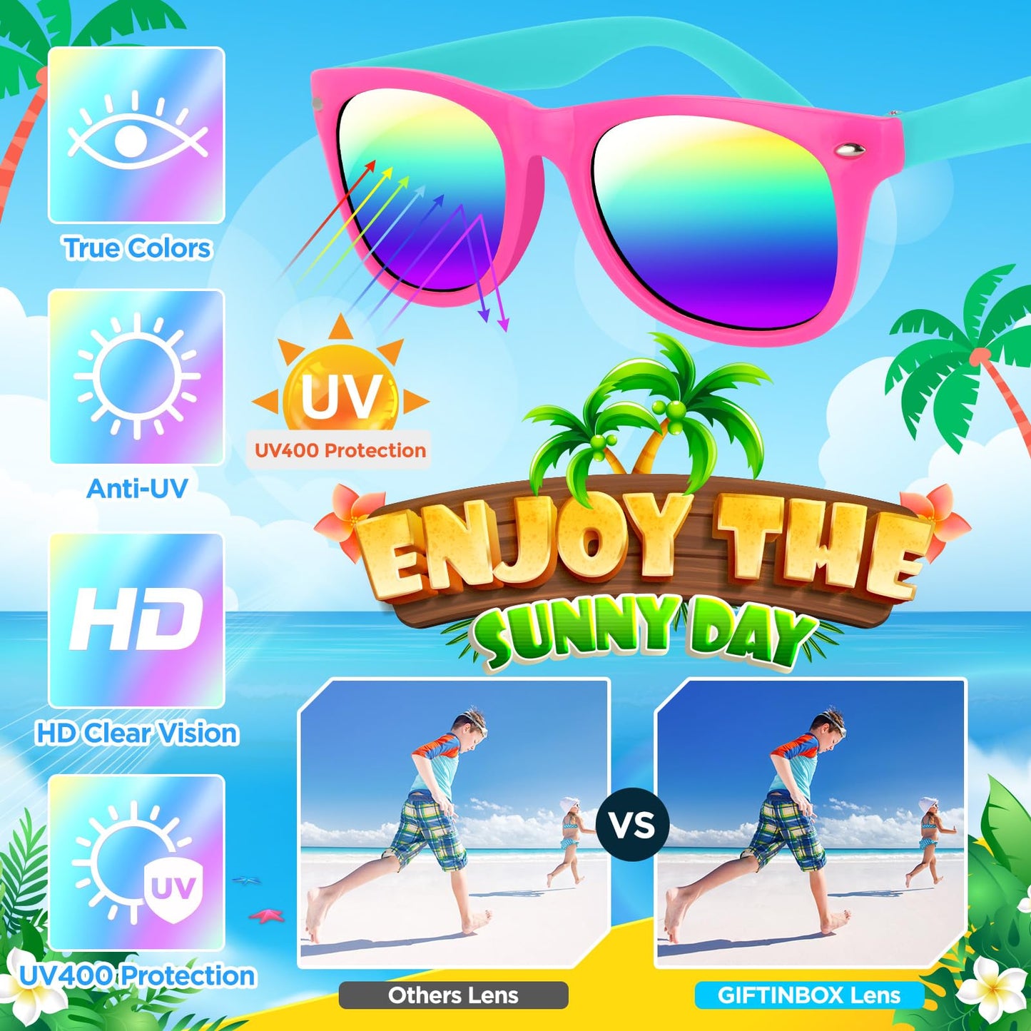 GIFTINBOX Kids Sunglasses Party Favors for Boys & Girls,Neon Toddler Sunglasses bulk with UV400 Protection, Pool Beach Party Favors, Goodie Bags Stuffers for Birthday Party -24pack