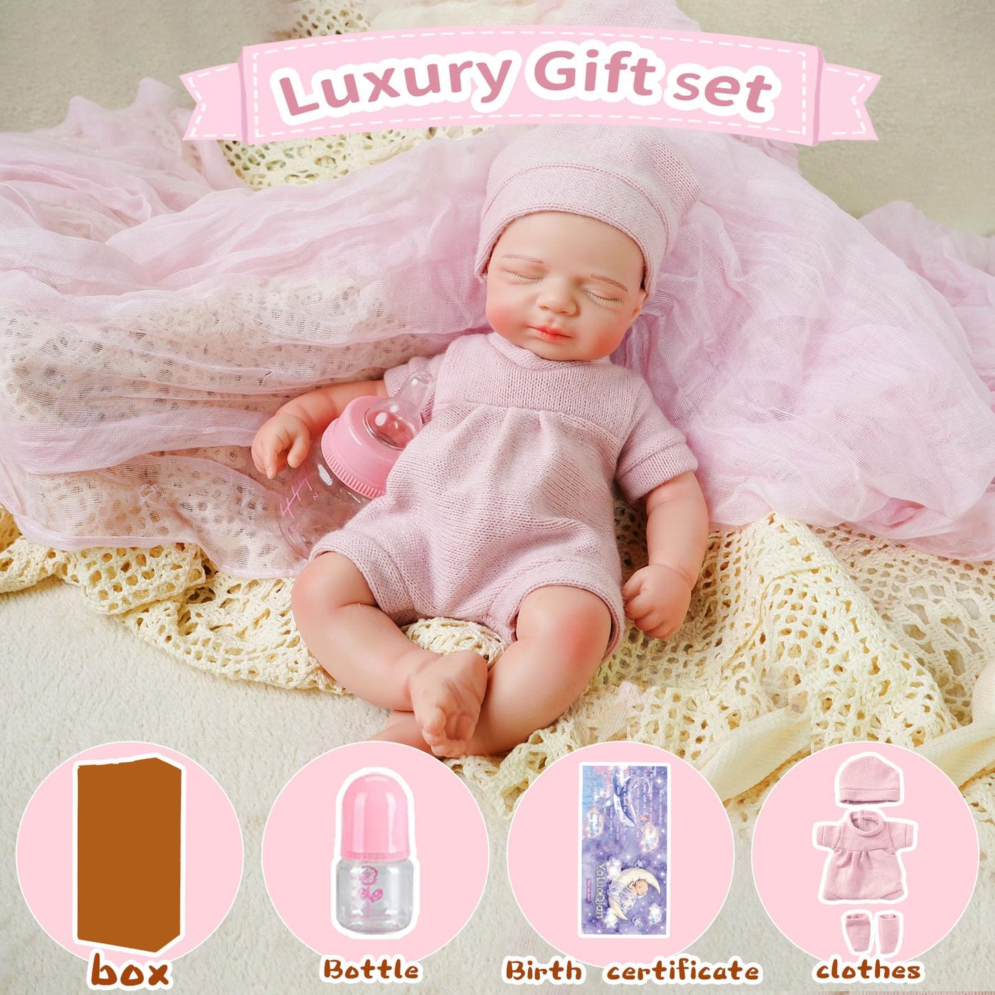 YaLuoQian Realistic Reborn Baby Dolls-11.8 inch Silicone Reborn Baby Dolls Full Body Newborn Baby Doll Silicone Girl with Clothes Set Gift Box for Kids Age 3+