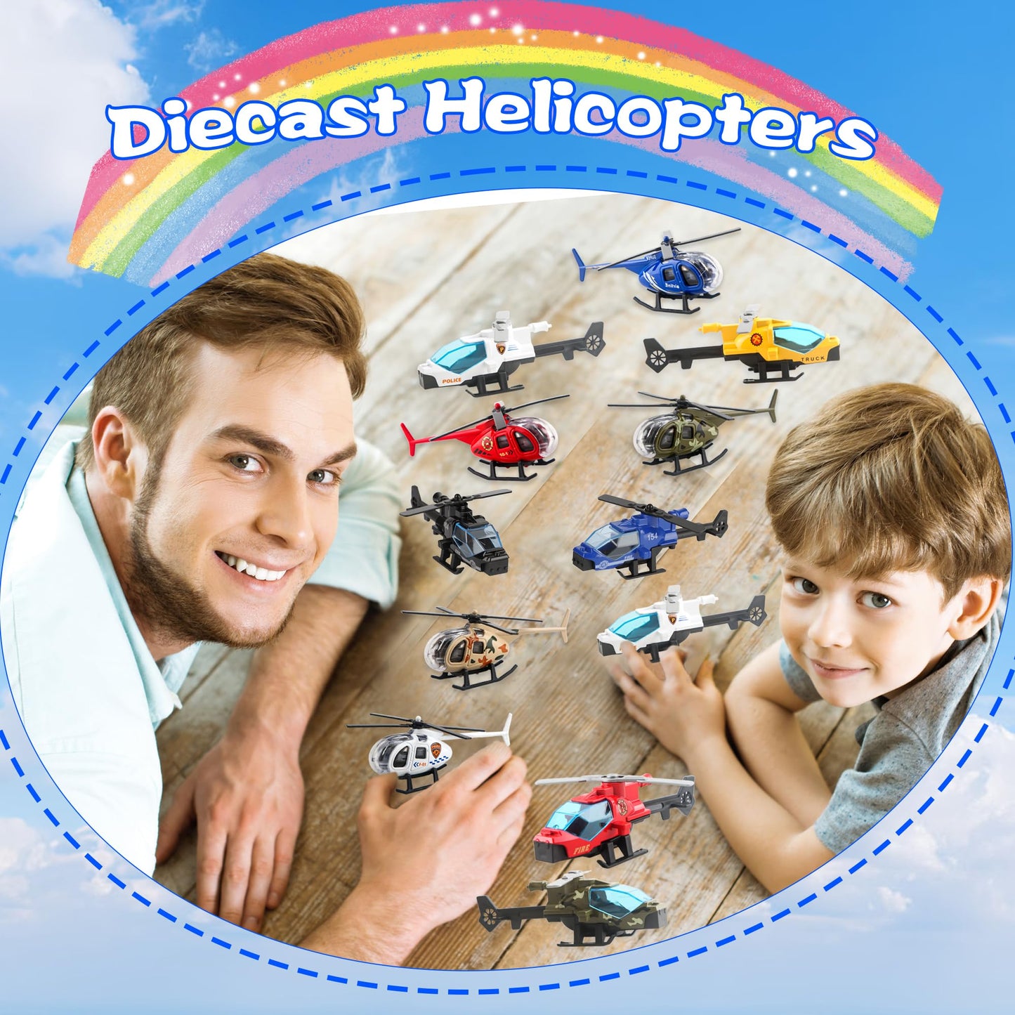 24 Pack Diecast Helicopter Toys Set Mini Alloy Helicopters Military Fighter Copters Pull Back Aircrafts for Party Favors Classroom Prizes Birthday Goodie Bag Fillers, 12 Colors
