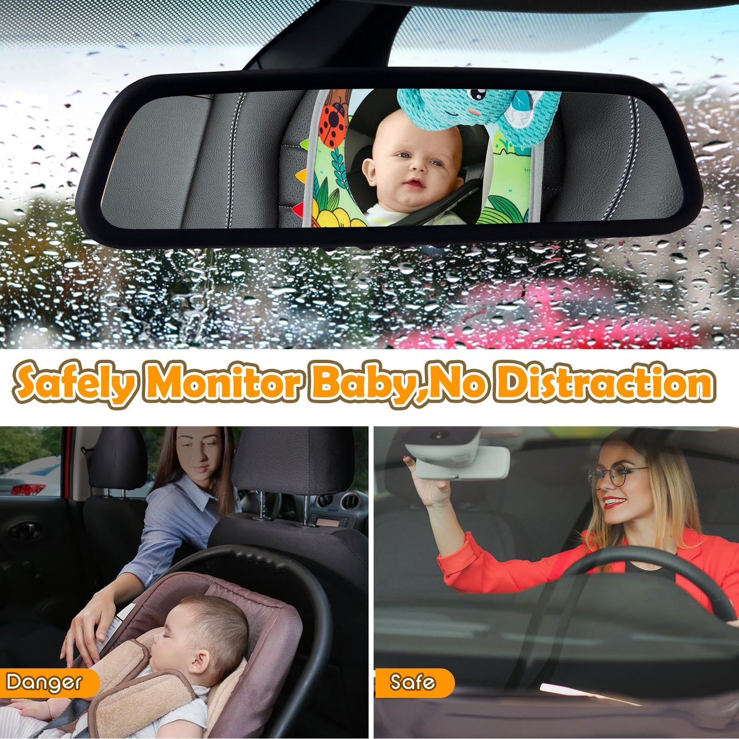 Lynncare Car Seat Toy, Baby Car Mirror for Rear Facing, Travel Baby Activity Center with Hanging Engaging Toys for Infants Babies 0-6-12-18 Months Boy Girl