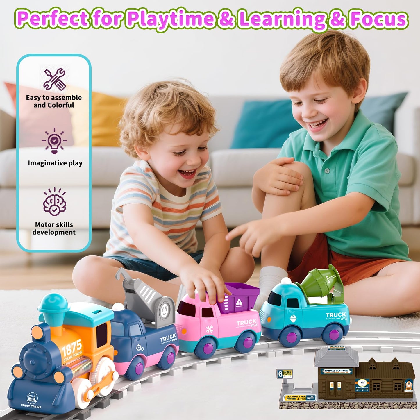 Dynffur Electric Train Set for Toddler 2-4, Control Music Train Toy with Light, Tracks, Toddler Toys for 2 3 4 5 Year Old Boy, Baby Toys for 2-5 Year Old Boy Birthday Gifts