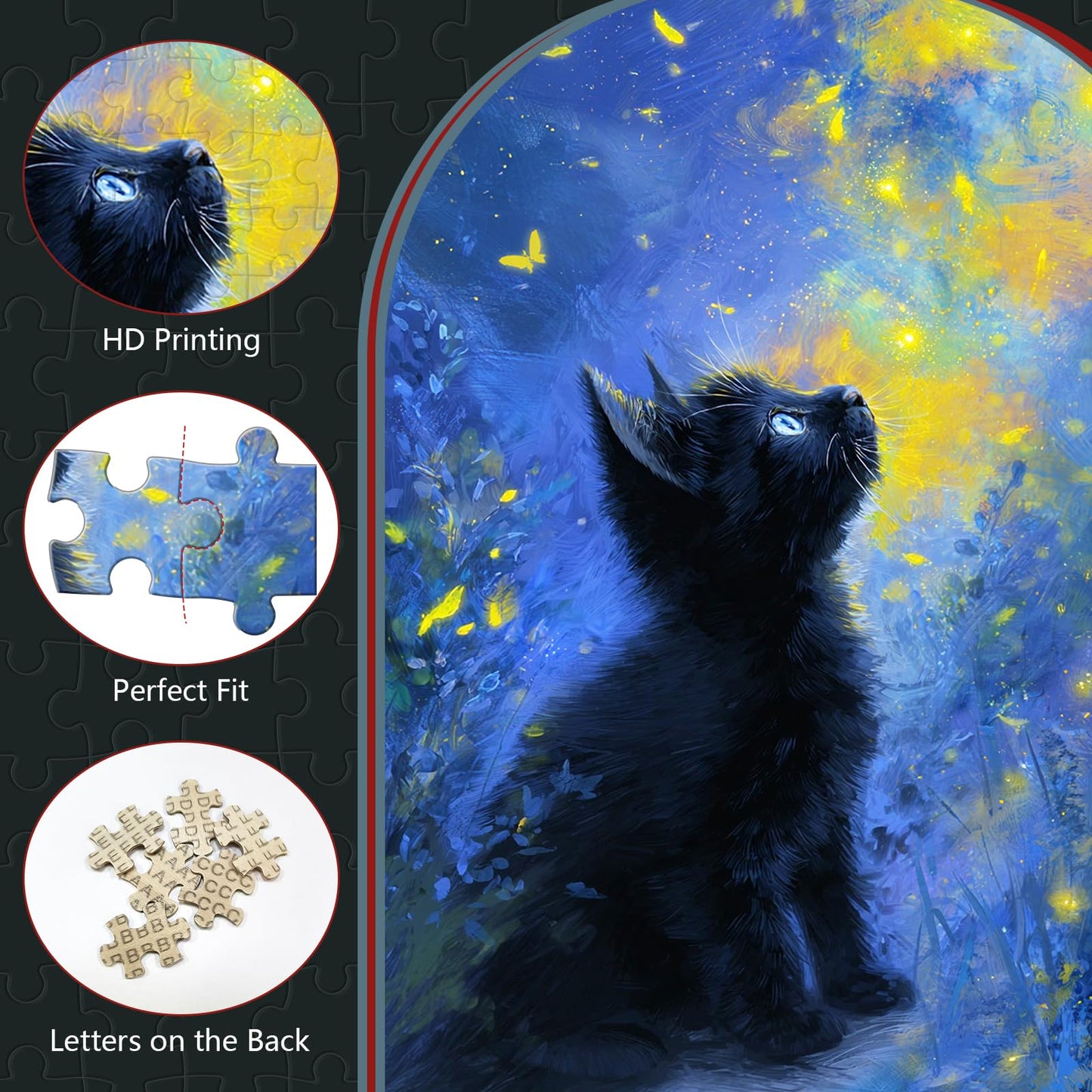 Great Jigsaw Puzzles for Adults 300 Pieces Starry Night Black Kitten Puzzles for Adults Toys Gift Family Decoration Kids Puzzle