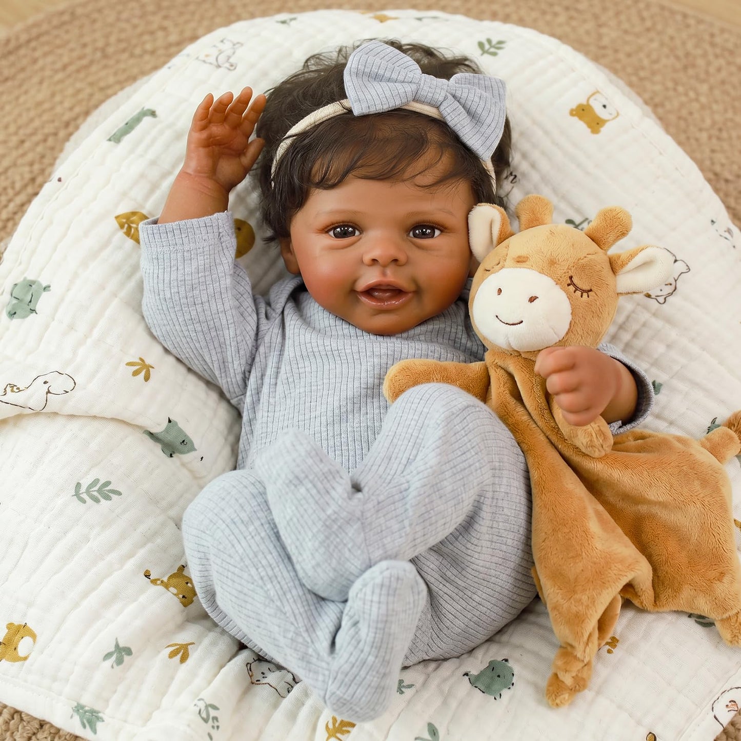 SCOM Realistic Reborn Baby Dolls - 18 Inch Black Real Life Baby Girl, African American Doll with Soft Vinyl Body, Lifelike Newborn Hispanic Brown Toddler with Accessories for Kids Age 3+ Gift