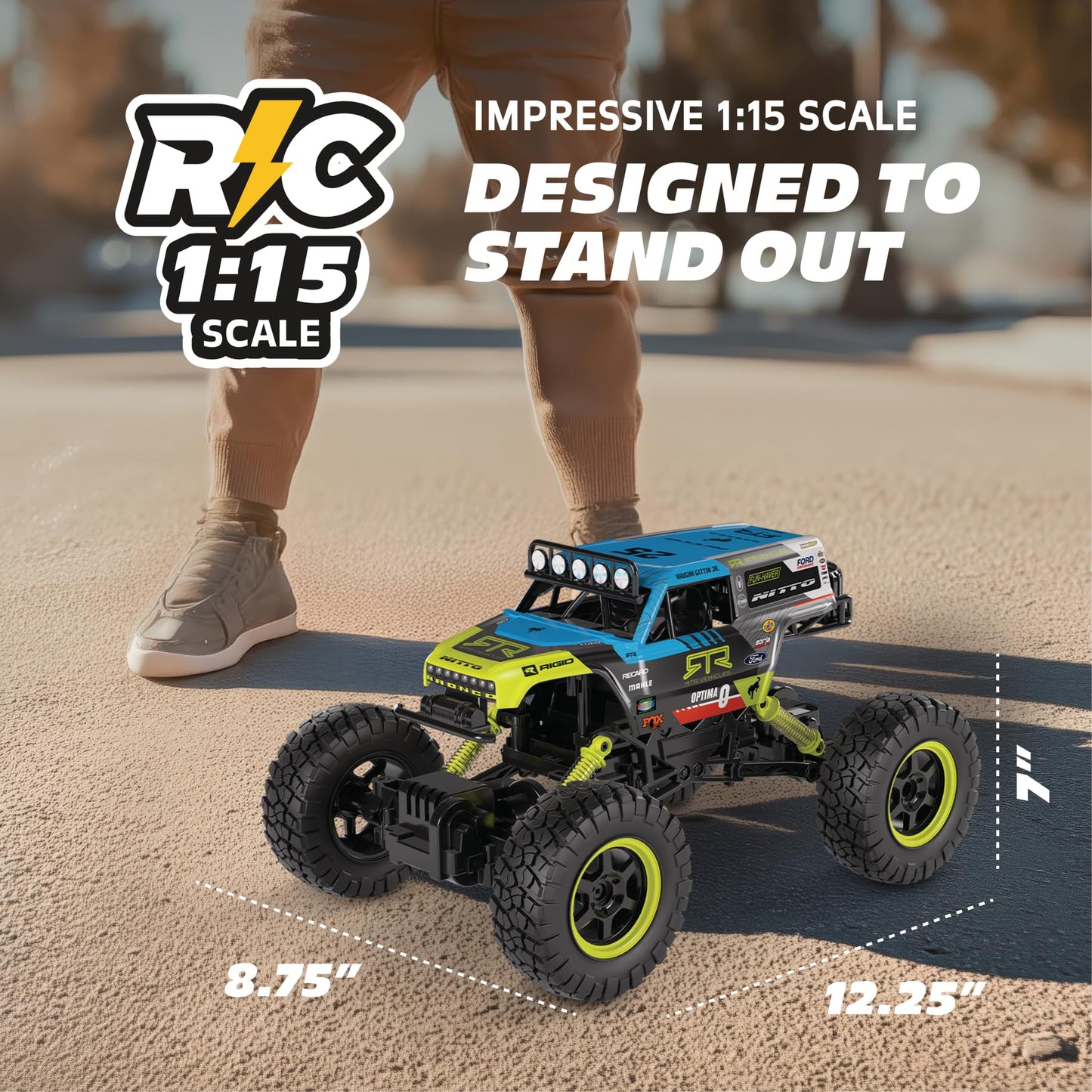 Motor Dayz Vaughn Gittin Ford Bronco RC Truck – 1:15 Scale 4WD Remote Control Car, Officially Licensed Bronco “Brocky,” 2.4GHz Full-Function Control, USB Rechargeable, Ready to Run