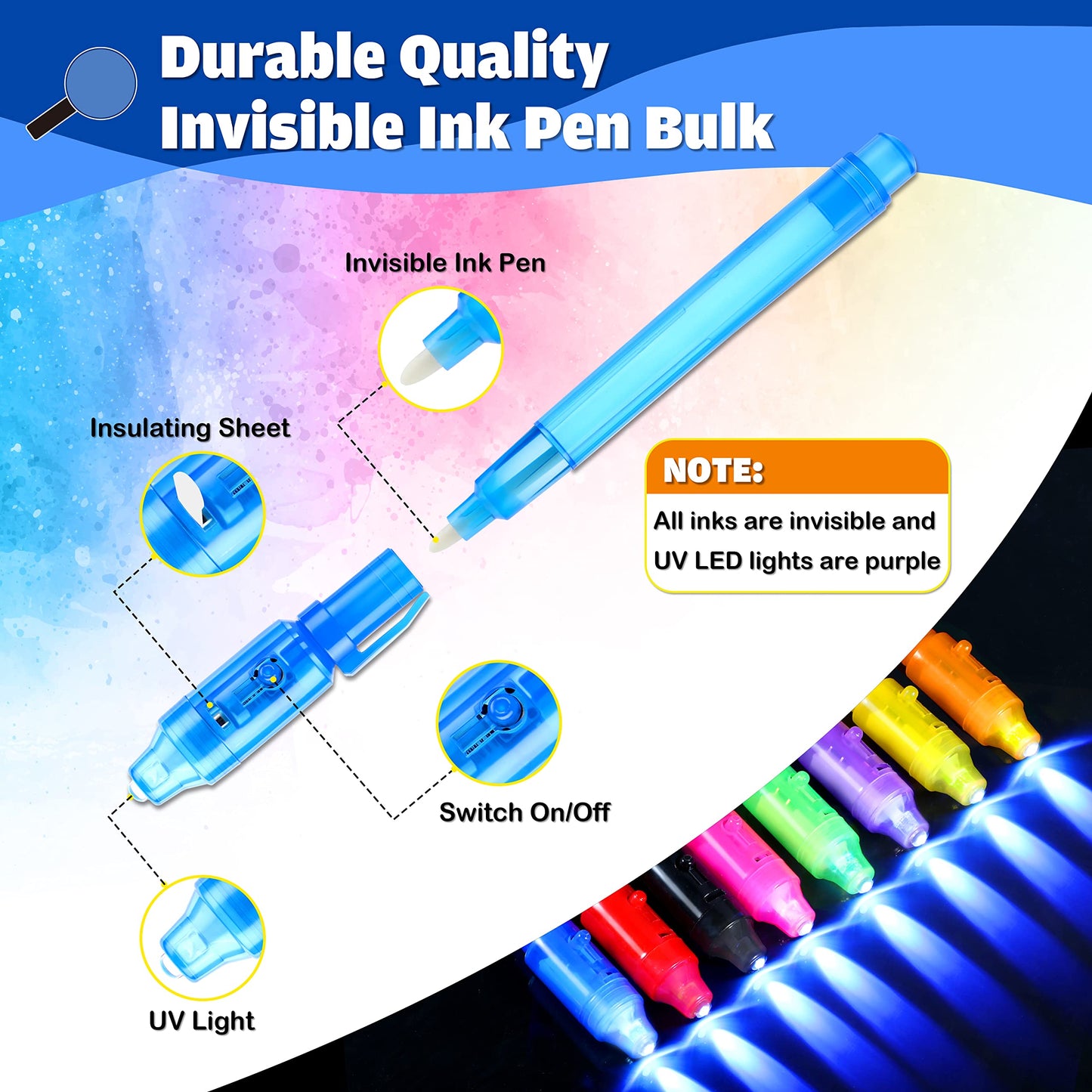 GIFTINBOX Invisible Ink Pen, 16PCS Spy Pen with UV Light for Kids, Birthday Party Favors for Kids 4-8 8-12, Classroom Prize for Students Magic Marker for Secret Message
