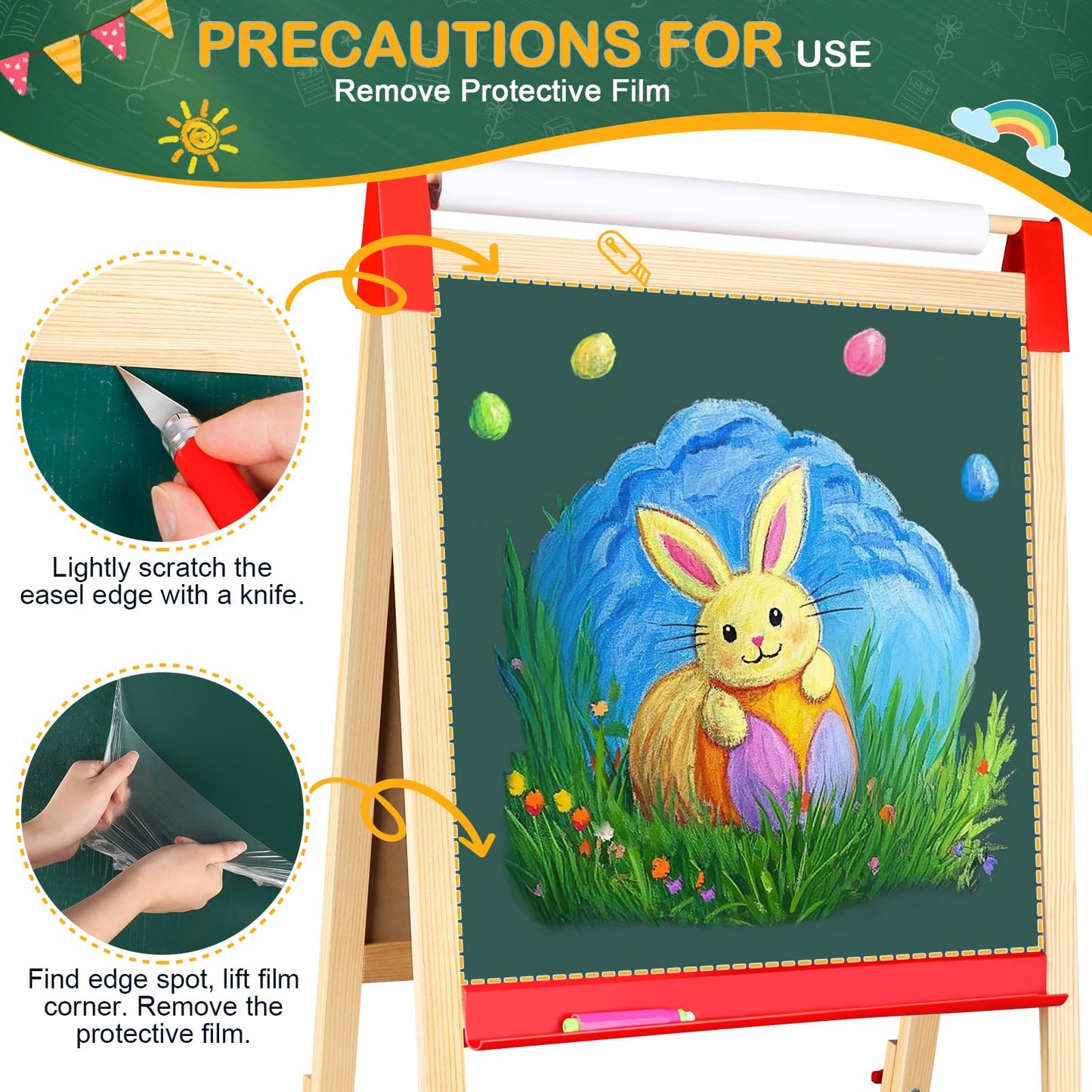 Easel for Kids,3 in 1 Adjustable Kids Art Drawing Easel Set,130+ Art Supplies,Wooden Double Sided Magnetic Chalkboard and White Board with Paper Roll,Painting for Aged 2-4,5-7,8-12