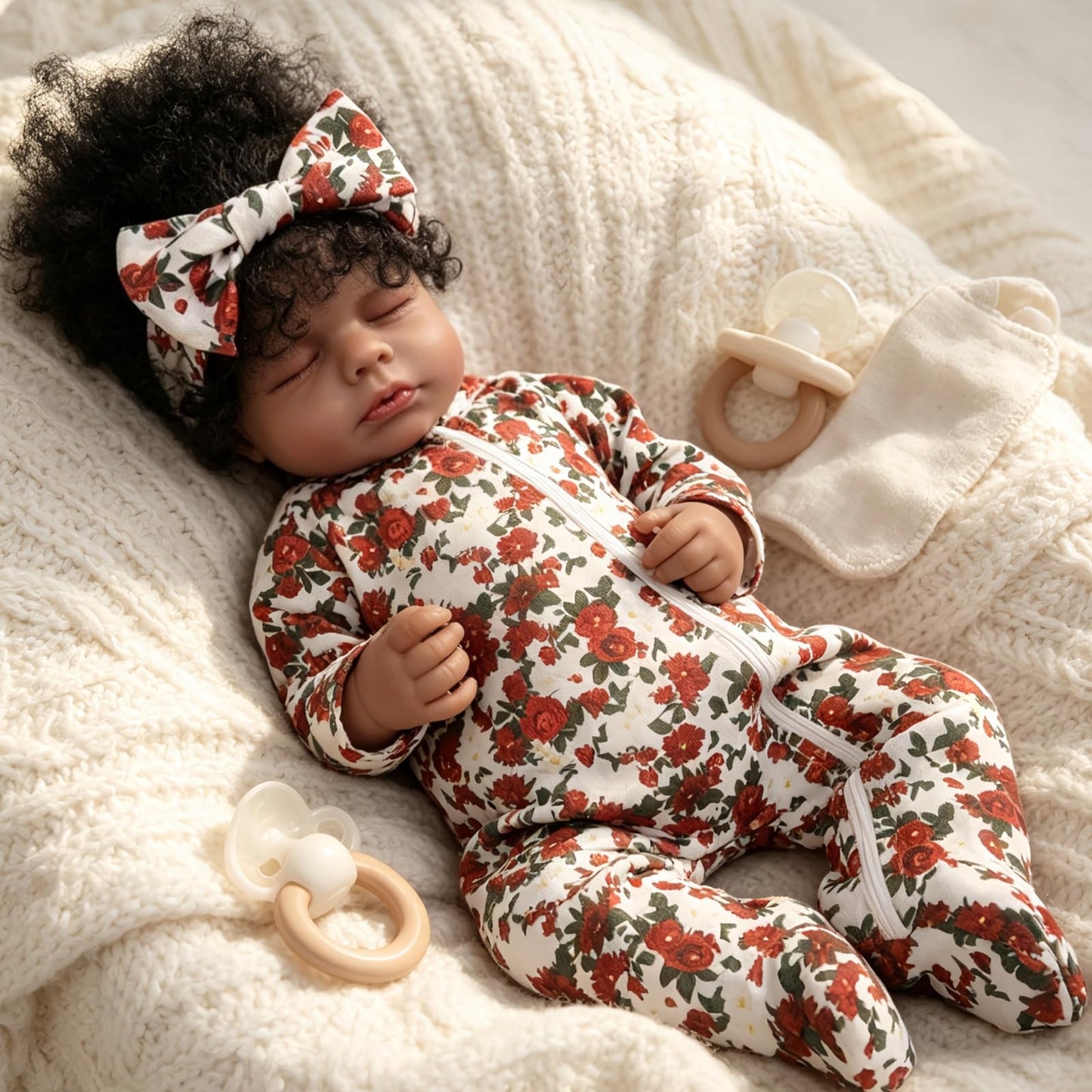 YuDill 18 Inch Realistic Black Reborn Baby Doll – Sleeping African American Baby Girl Doll, Soft Cloth Body, Hand-Rooted Hair, Lifelike Newborn Doll for Kids & Collectors