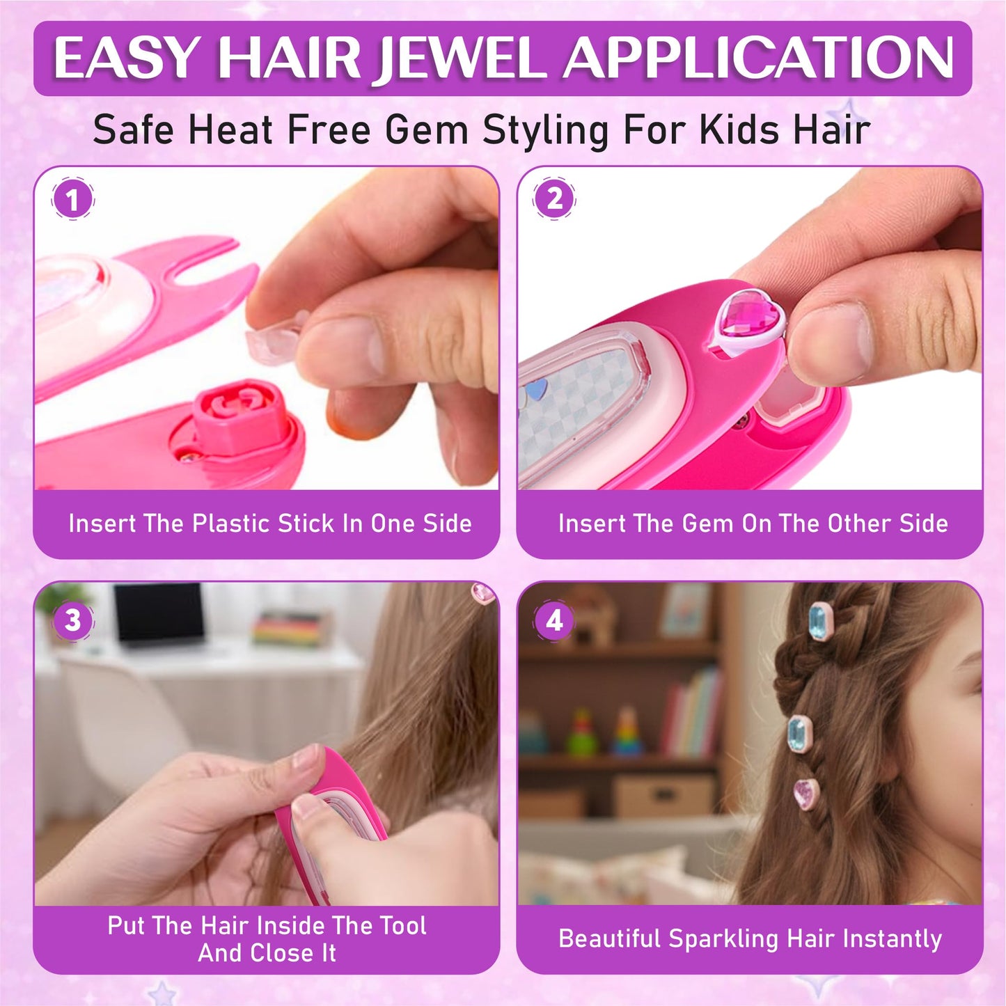 GLIMZY Hair Gem Stamper Kit for Girls – DIY Jewel Hair Applicator with Large Gems, Premium Hair Jewelry & Bling Toy Gift for Kids Ages 3–12