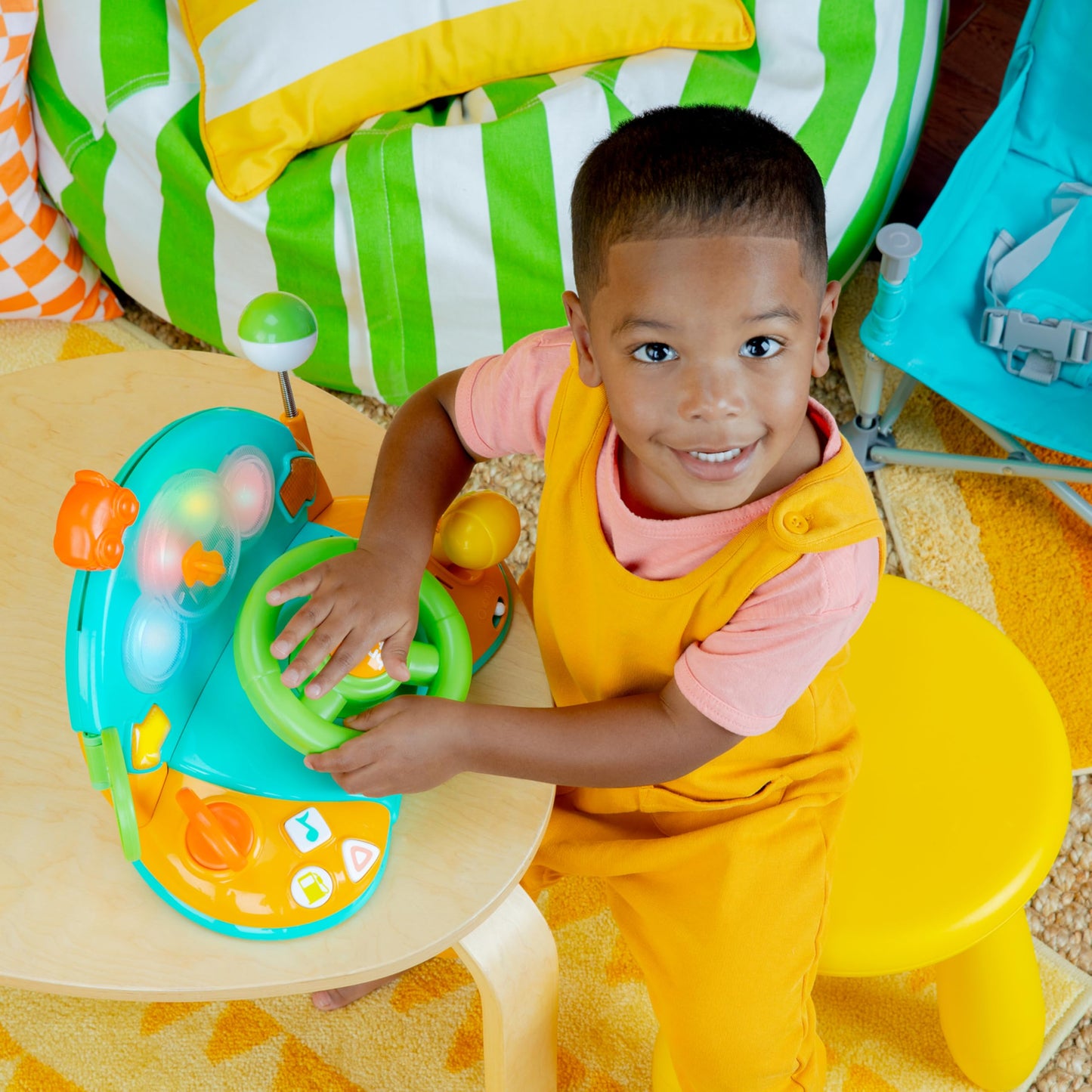 Bright Starts Lights and Colors Driver Toy Steering Wheel with Car Sounds for Pretend Play - Green, 6 Months and up