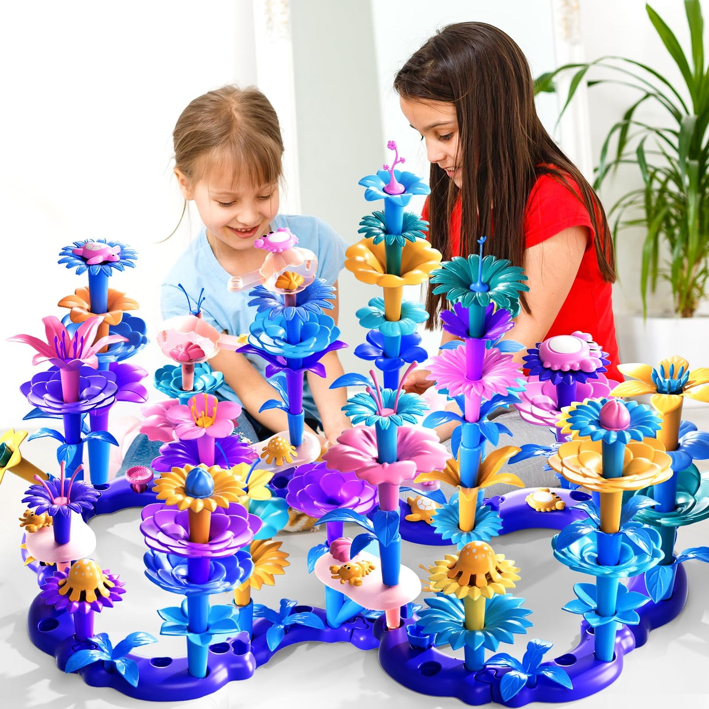 LILYBUDS 97 Pcs 3 Year Old Girl Gifts,Flower Garden Building Toy Set Toddlers Toys Gifts Best Educational Learning Fine DIY Crafts Stem Construction Stacking Kit,for 3 4 5 6 7 Year Kids Birthday