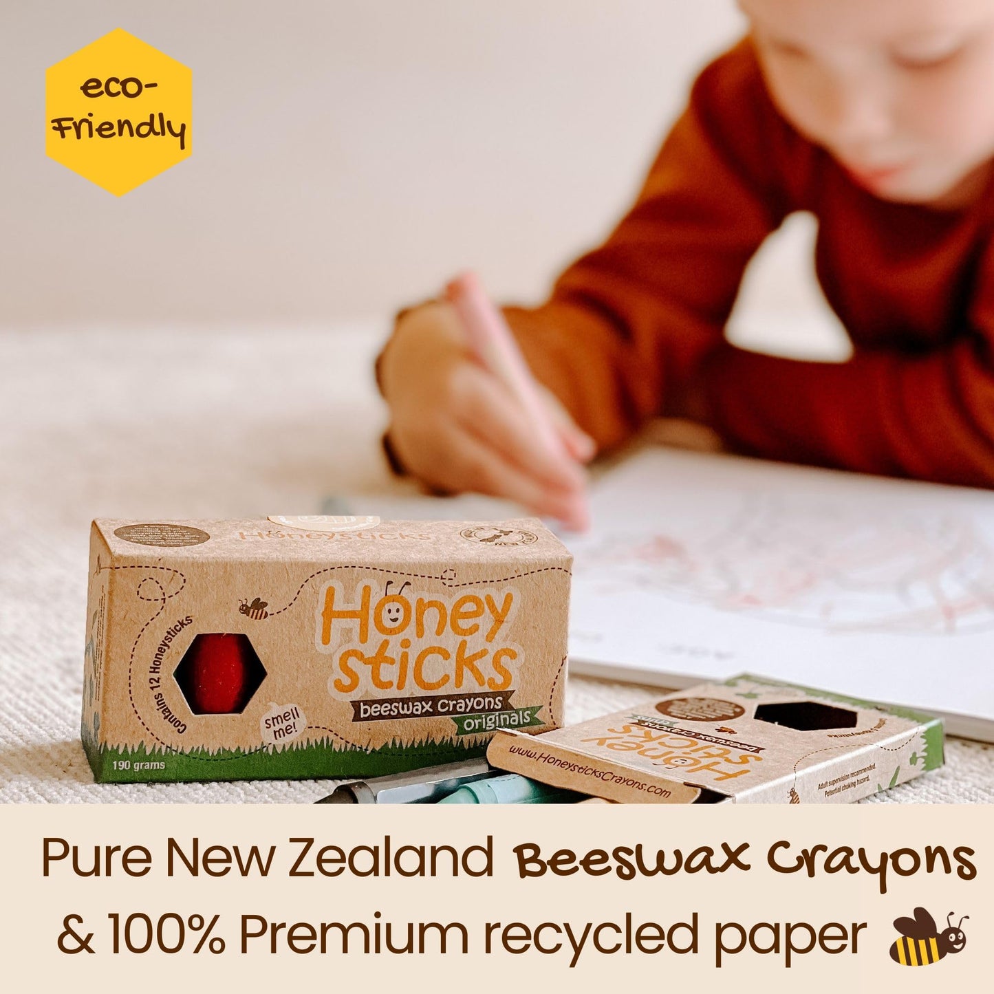 Honeysticks 100% Pure Beeswax Crayons Natural, Non Toxic, Safe for Toddlers, Kids and Children, Handmade in New Zealand, for 1 Year Plus (12 Pack with Book) Best Gift