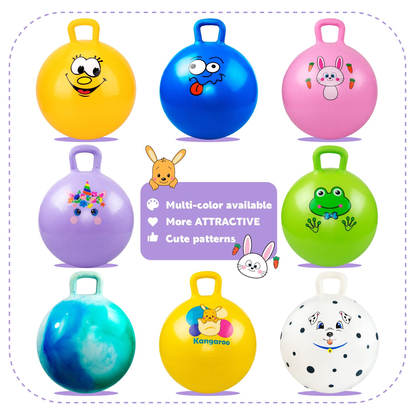 EVERICH TOY Hopper Ball, Unicorn Hopping Toys for Kids, 18 Inch Bouncy Ball with Handle, Purple Inflatable Bouncing Hoppity Hop Toys for Boys and Girls Gifts